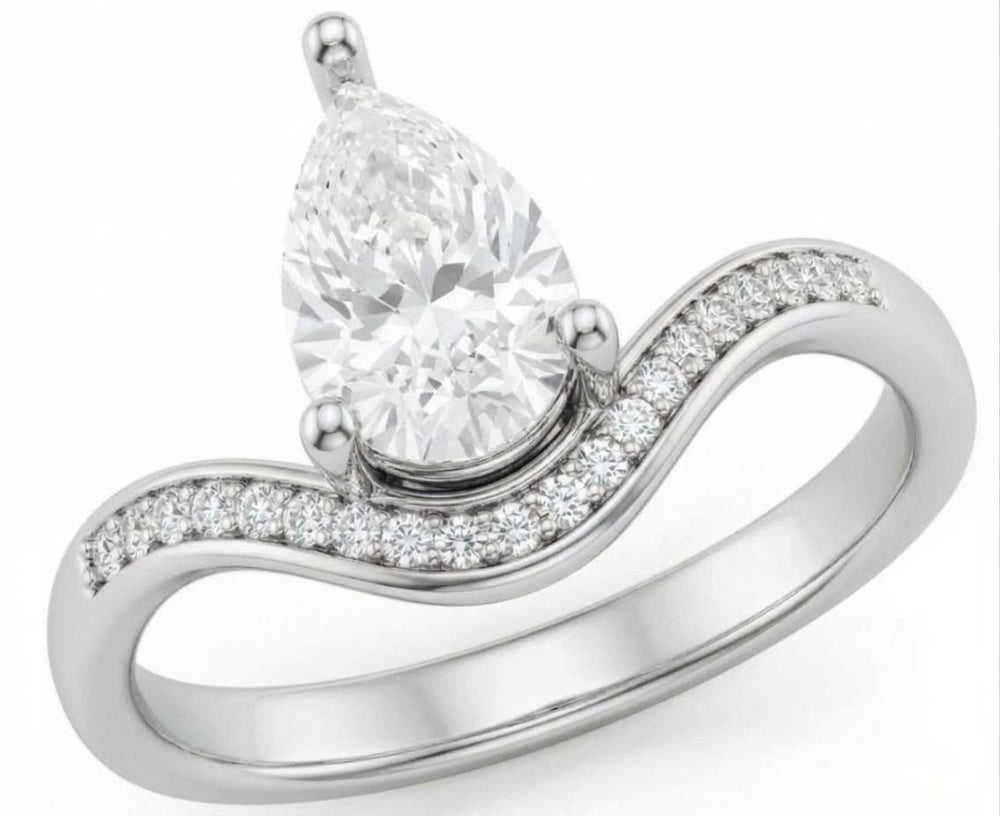GrownńDiva 1.20 CTW Pear Cut Chevron Solitaire Ring | 18K Gold Vermeil 925 Silver
