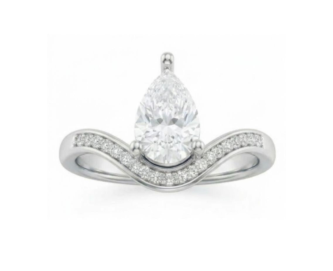 GrownńDiva 1.20 CTW Pear Cut Chevron Solitaire Ring | 18K Gold Vermeil 925 Silver