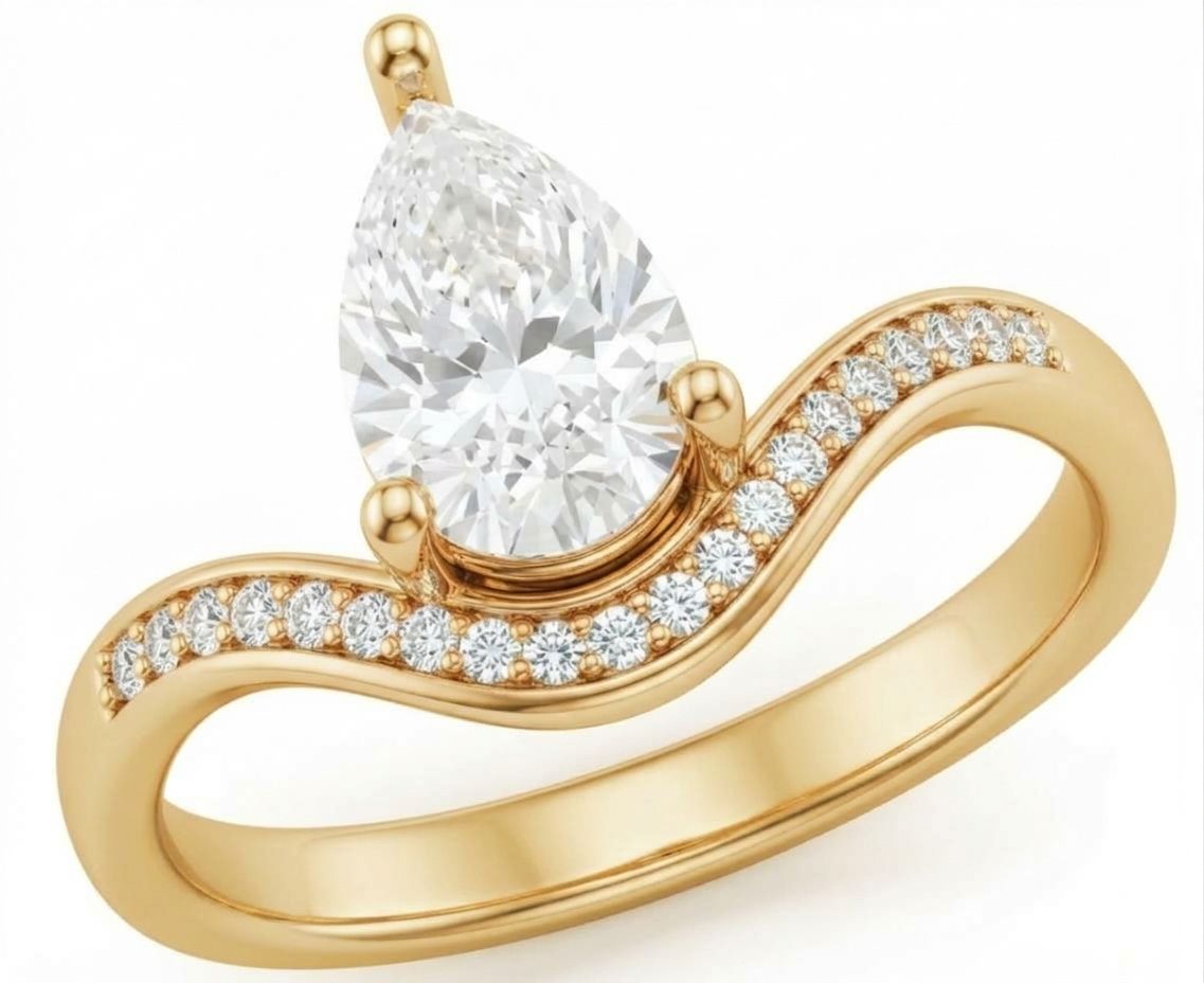 GrownńDiva 1.20 CTW Pear Cut Chevron Solitaire Ring | 18K Gold Vermeil 925 Silver
