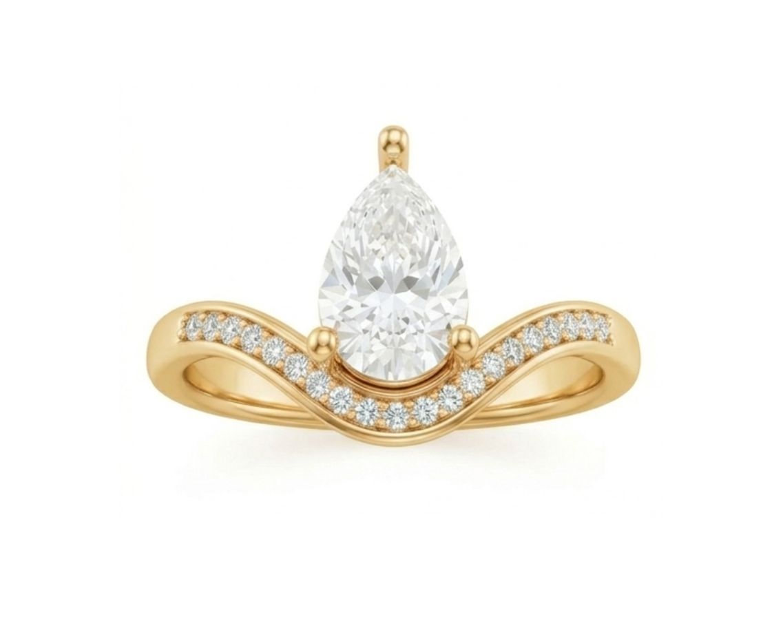 GrownńDiva 1.20 CTW Pear Cut Chevron Solitaire Ring | 18K Gold Vermeil 925 Silver