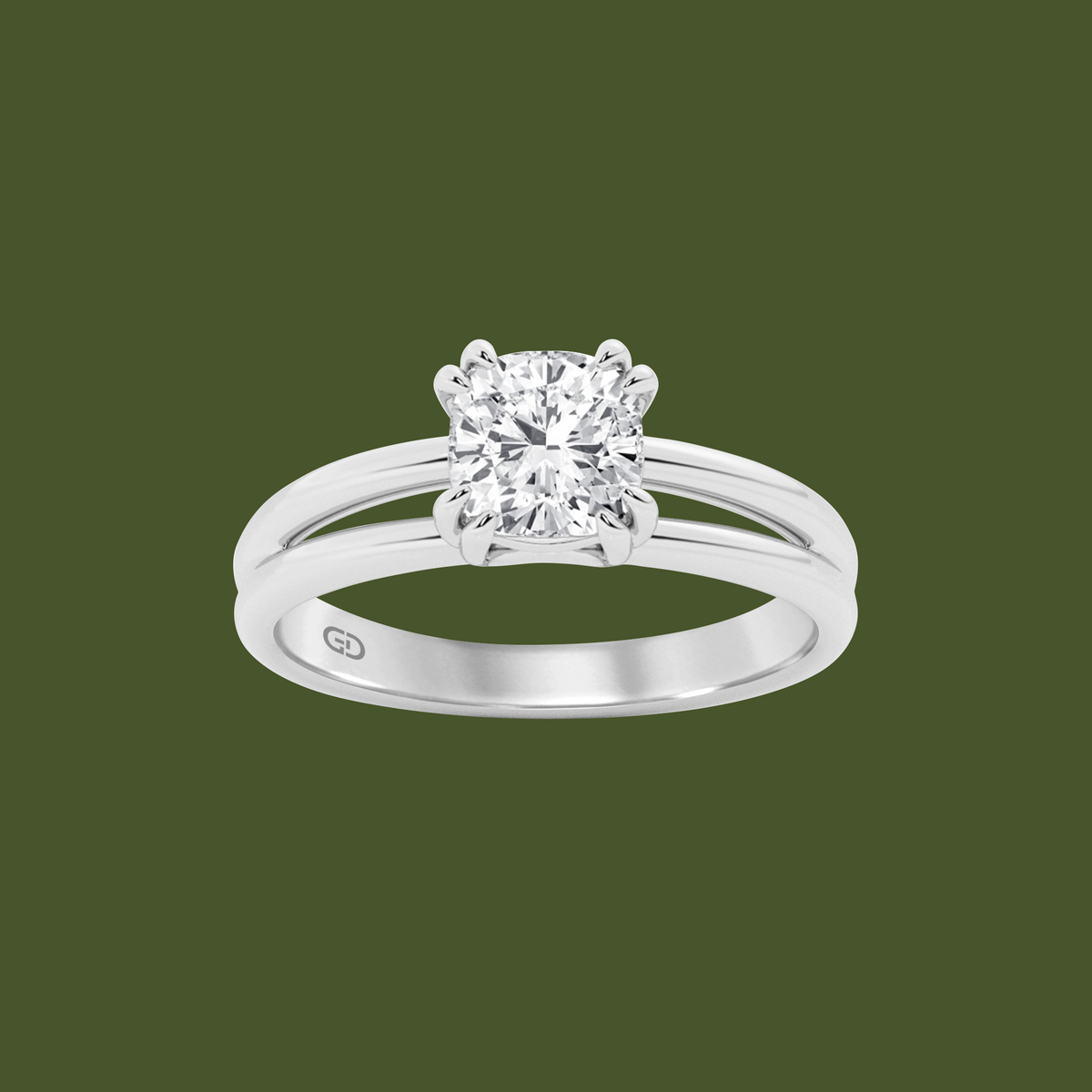 Serenity Solitaire Ring - Cushion Diamond in Silver 925 Ring with Gold Vermeil