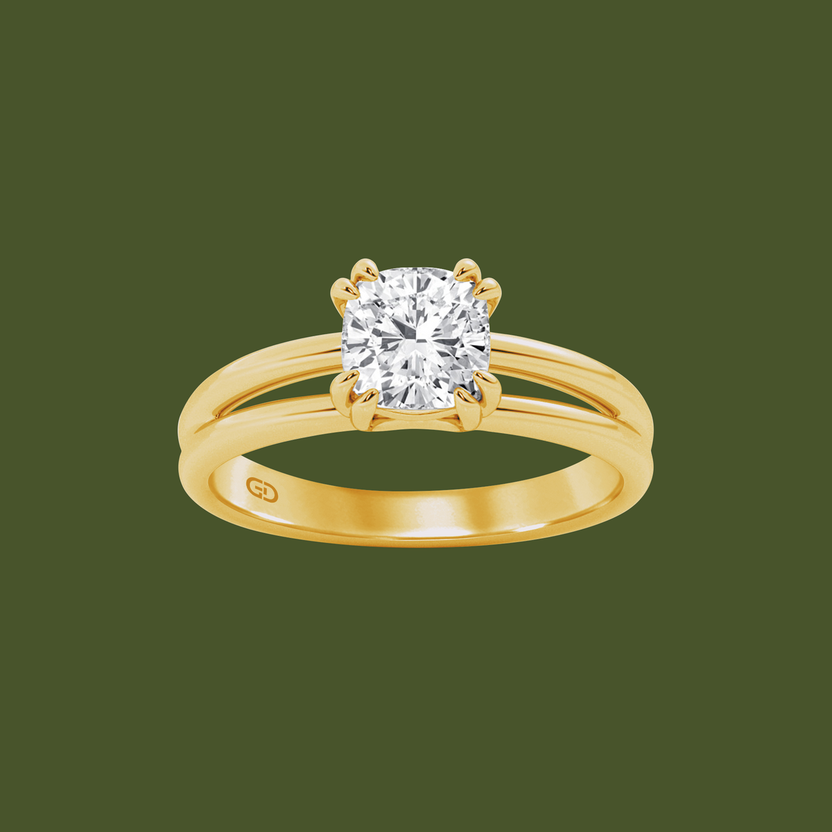Serenity Solitaire Ring - Cushion Diamond in Silver 925 Ring with Gold Vermeil