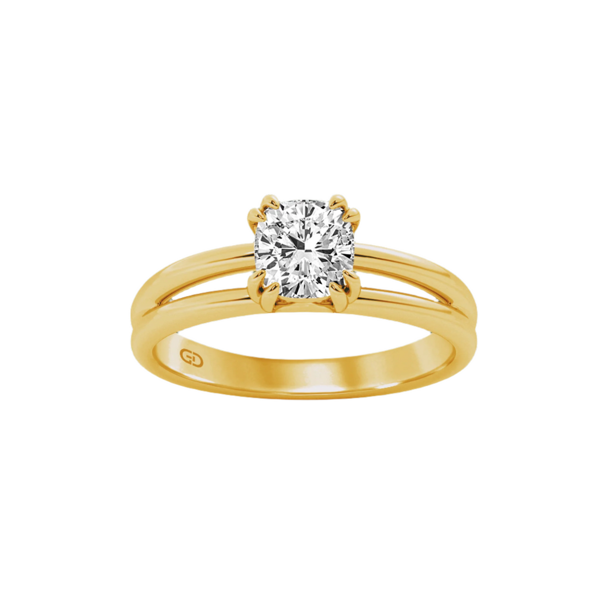 Serenity Split Shank Rings in 10kt Gold - Cushion Cut - 2.00 cts