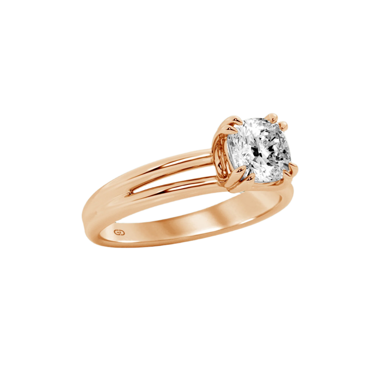 Serenity Solitaire Ring - Cushion Diamond in Silver 925 Ring with Gold Vermeil 2.00 cts