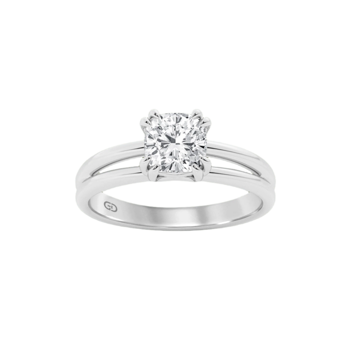 Serenity Solitaire Ring - Cushion Diamond in Silver 925 Ring with Gold Vermeil 2.00 cts