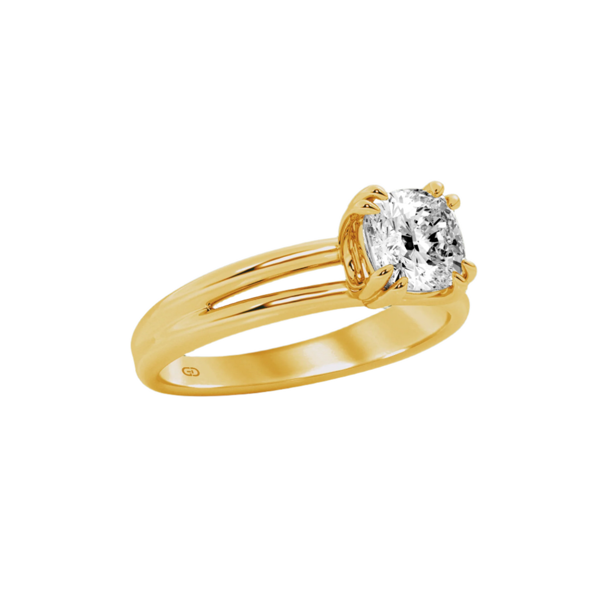 Serenity Solitaire Ring - Cushion Diamond in Silver 925 Ring with Gold Vermeil 2.00 cts