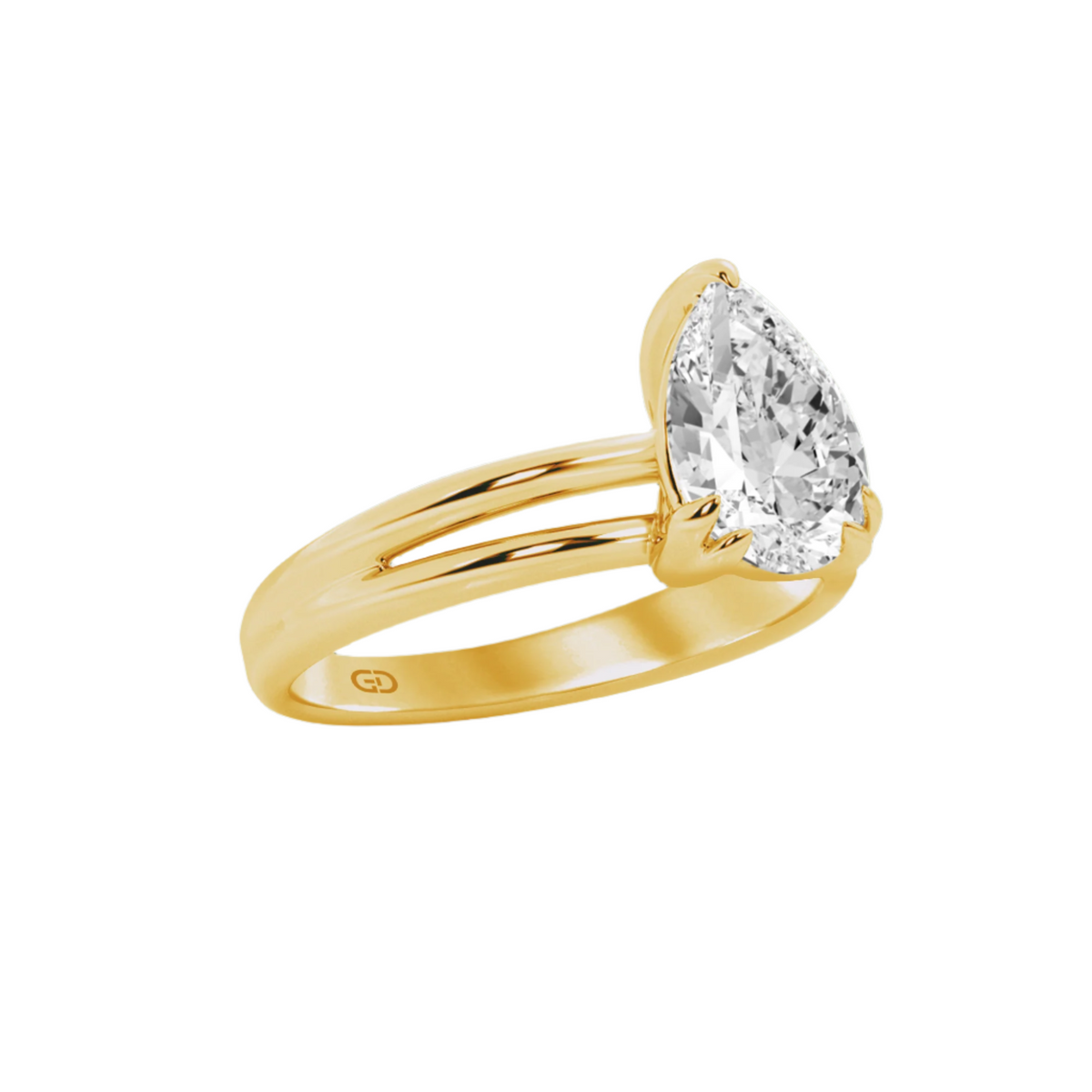 Serenity Pear Cut Diamond in Silver 925 Ring with Gold Vermeil 2.00 ct
