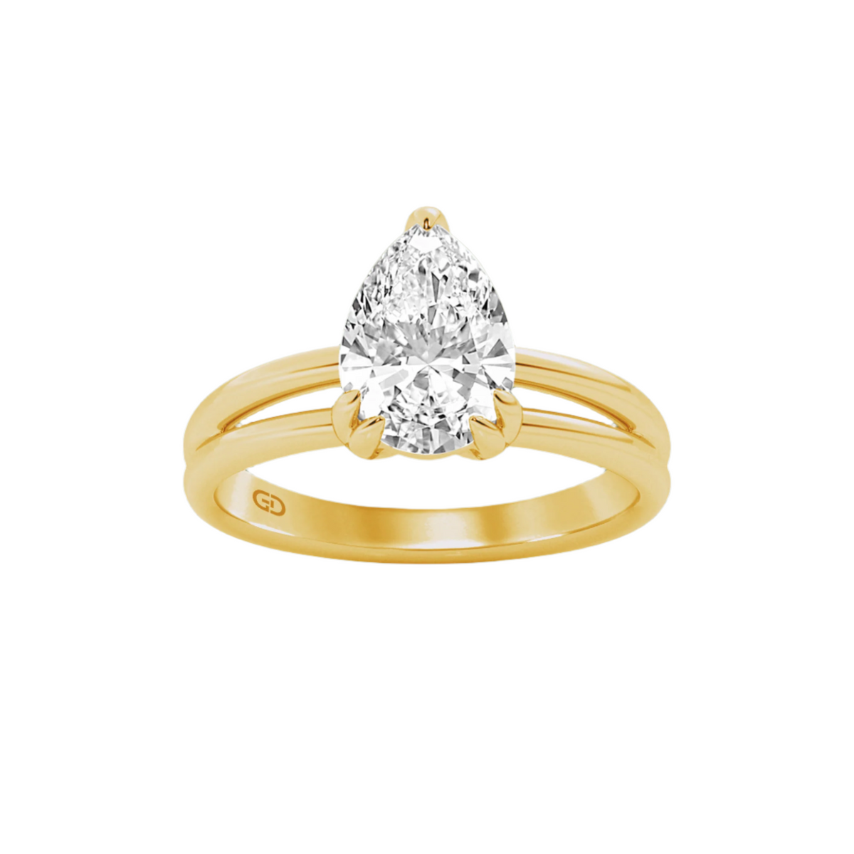 Serenity Pear Cut Diamond in Silver 925 Ring with Gold Vermeil 2.00 ct