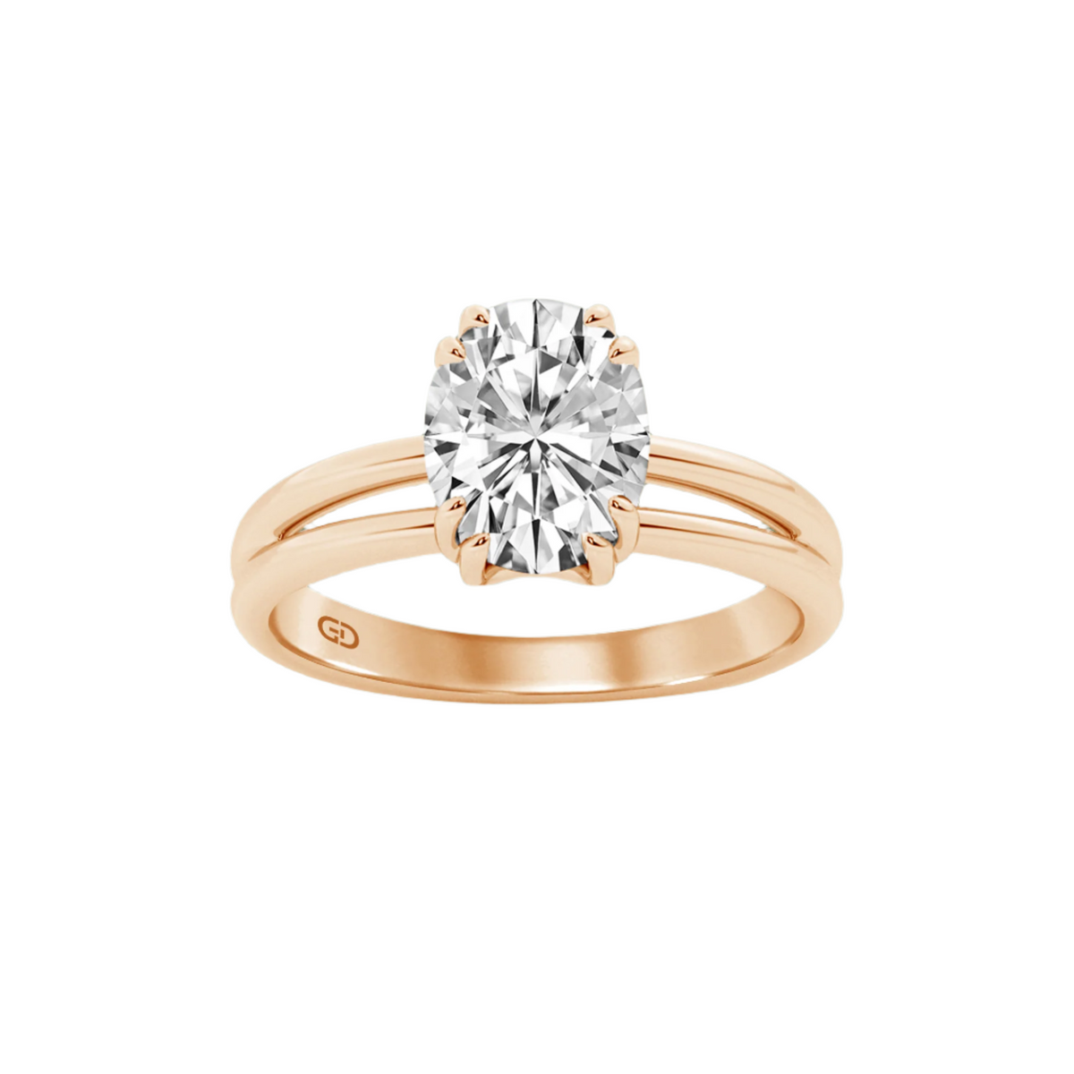 Serenity Ring Oval Diamond in Silver 925 Ring with Gold Vermeil 2.00 ct