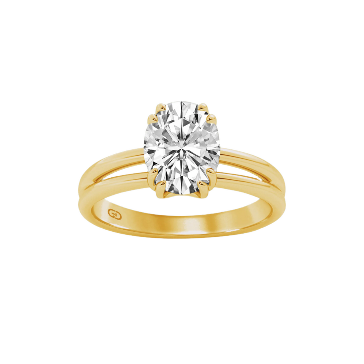 Serenity Ring Oval Diamond in Silver 925 Ring with Gold Vermeil 2.00 ct