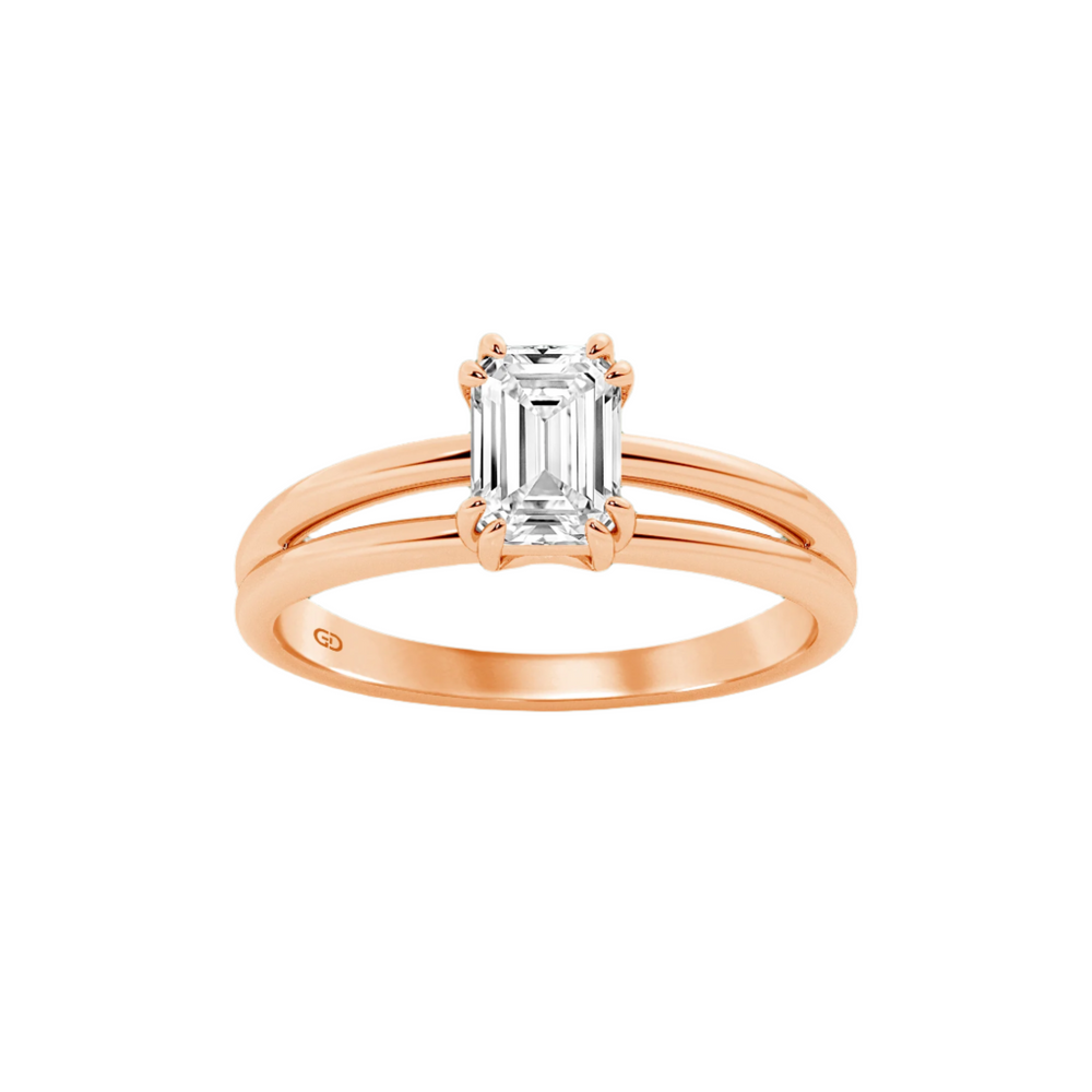 Serenity Split Shank Rings in 10kt Gold - Emerald Cut