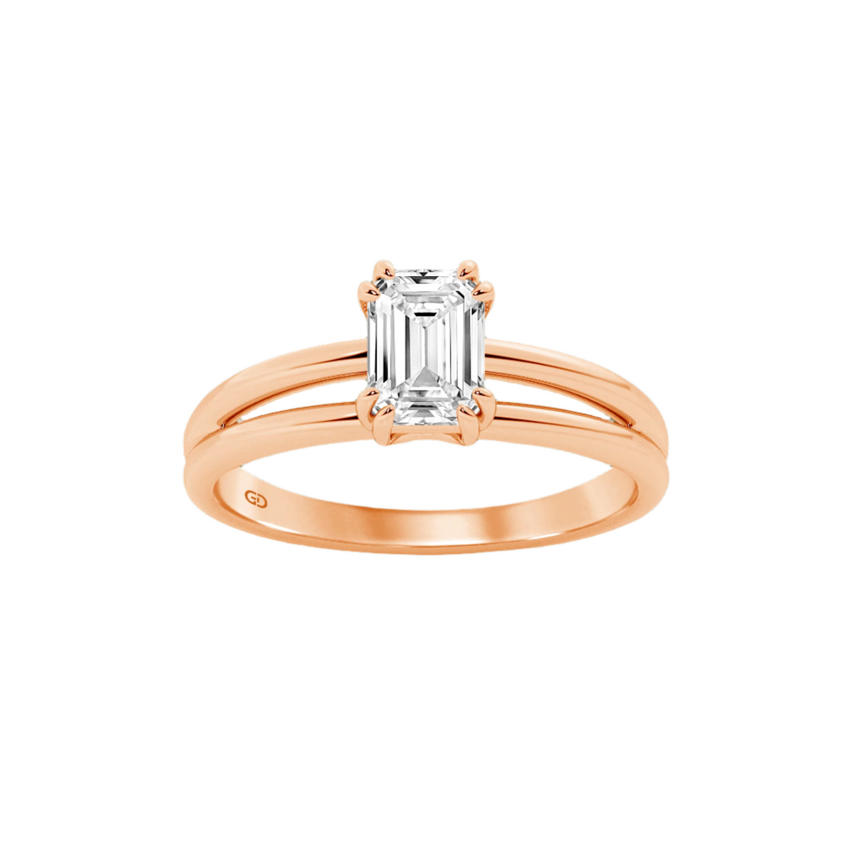 Serenity Split Shank Rings in 10kt Gold - Emerald Cut