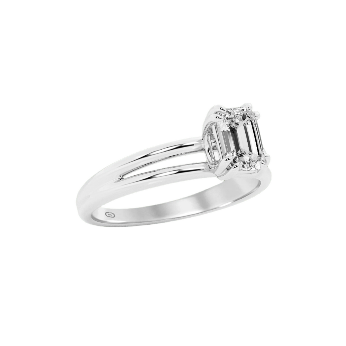 Serenity Split Shank Rings in 10kt Gold - Emerald Cut