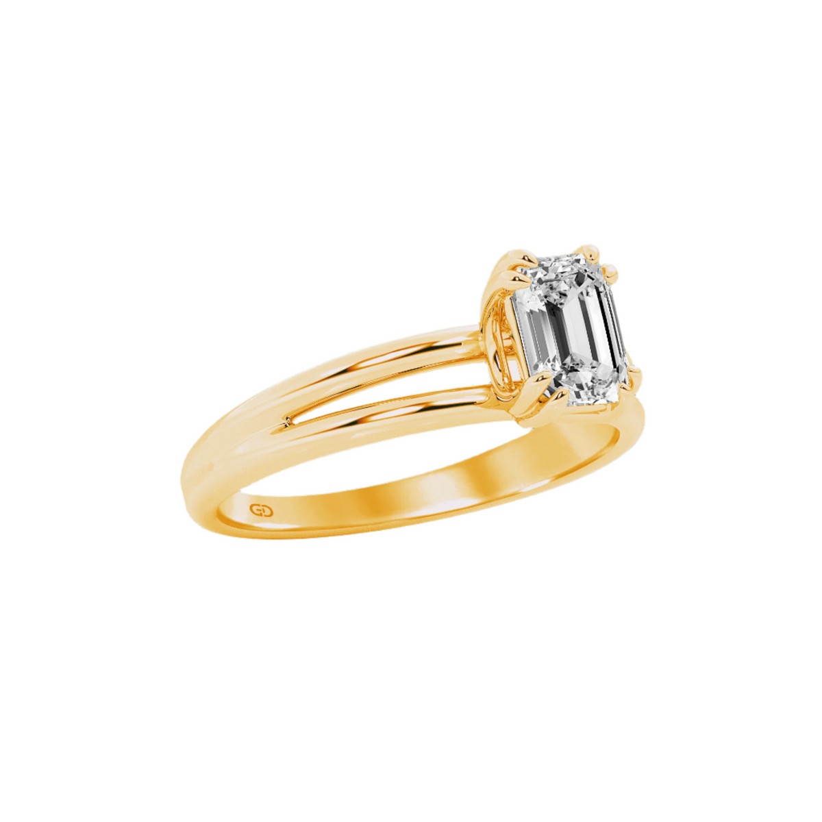Serenity Split Shank Rings in 10kt Gold - Emerald Cut