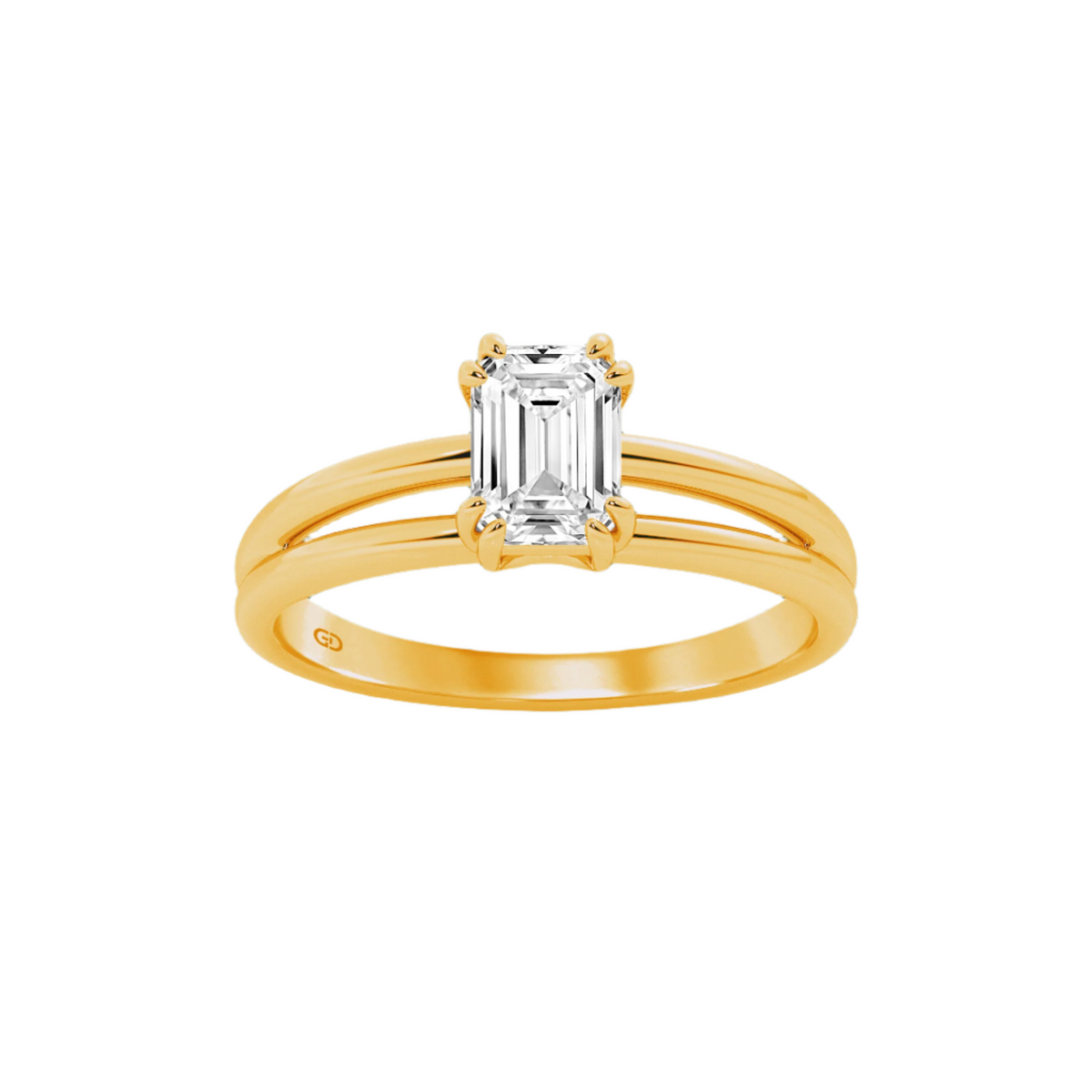 Serenity Split Shank Rings in 10kt Gold - Emerald Cut