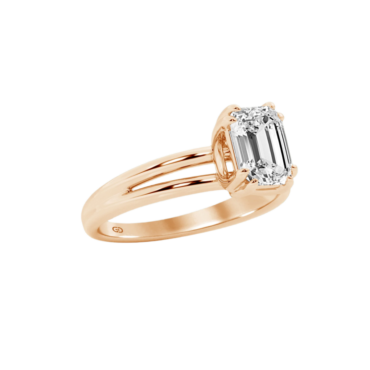 Serenity Emerald Diamond in Silver 925 Ring with Gold Vermeil 2.00 ct