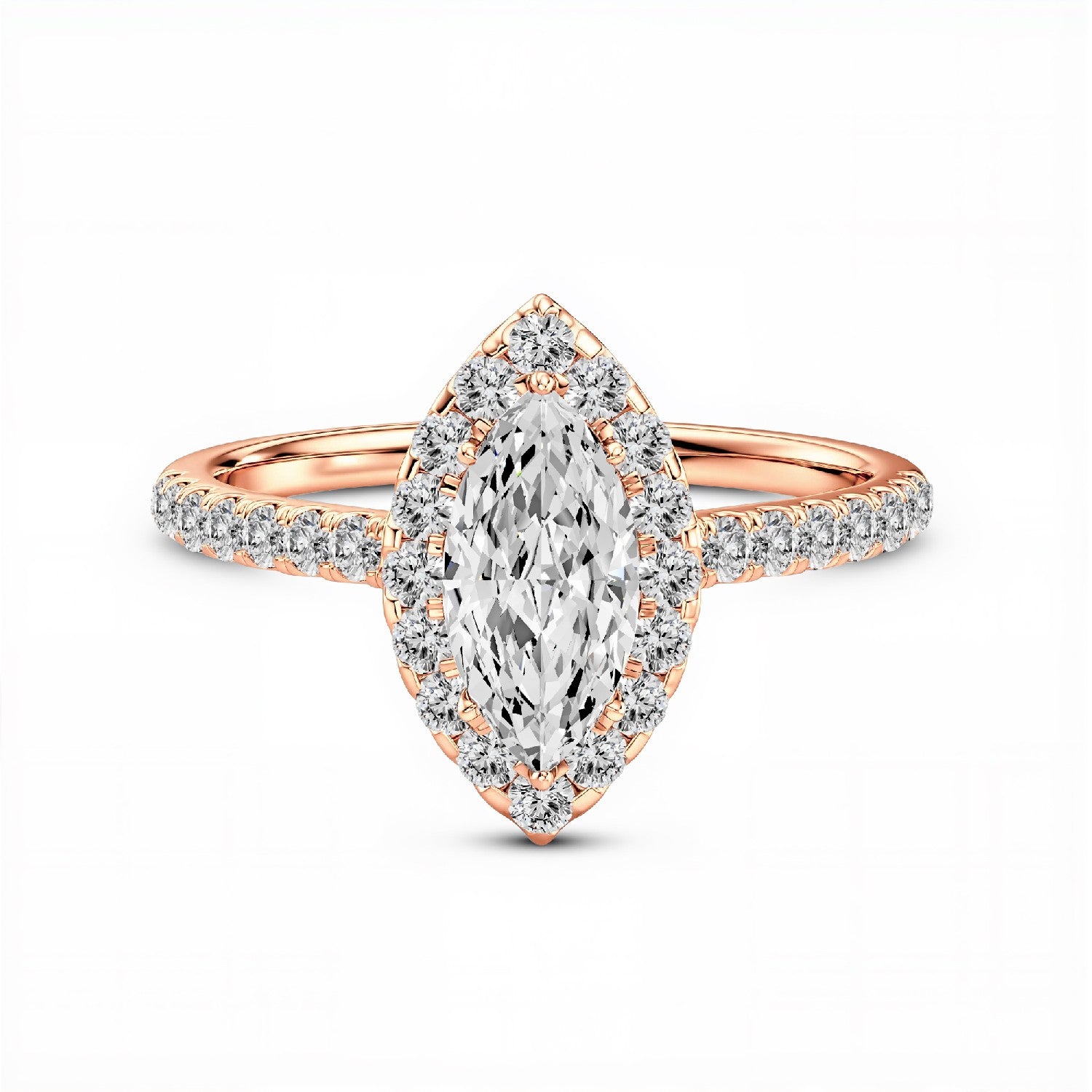1.10 CTW Marquise Cut Lab-Grown Diamond Halo Solitaire Ring in 925 Sterling Silver with 18kt Gold Vermeil by GrownńDiva