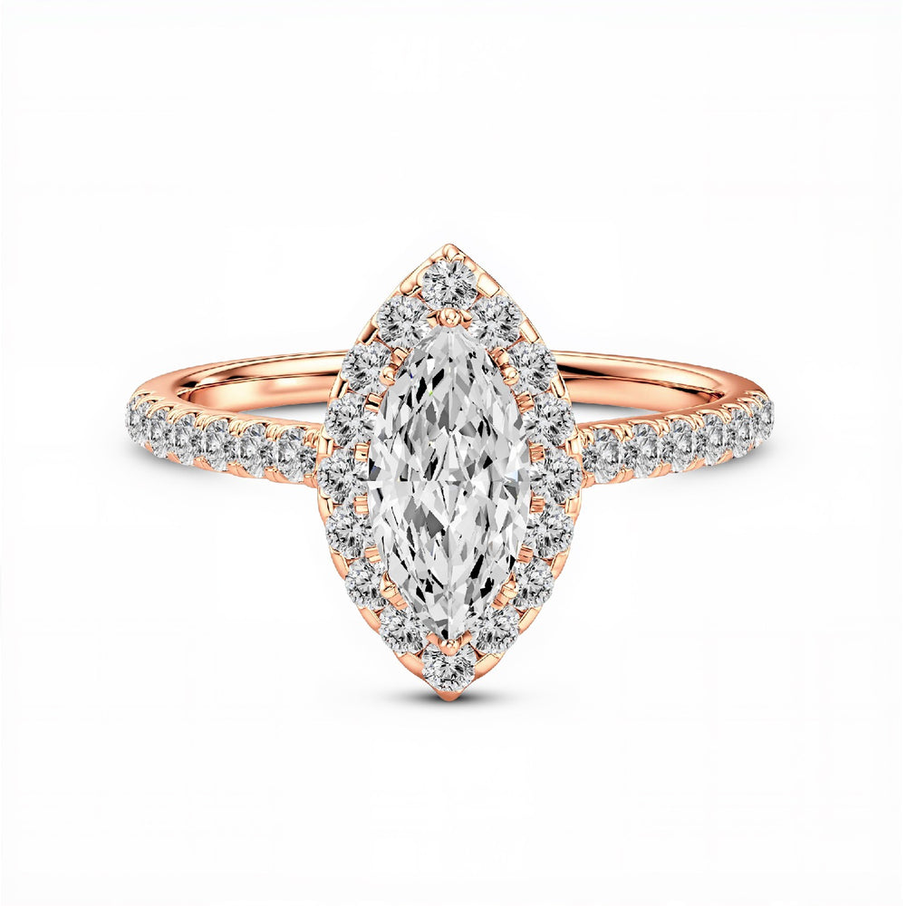 1.10 CTW Marquise Cut Lab-Grown Diamond Halo Solitaire Ring in 925 Sterling Silver with 18kt Gold Vermeil by GrownńDiva