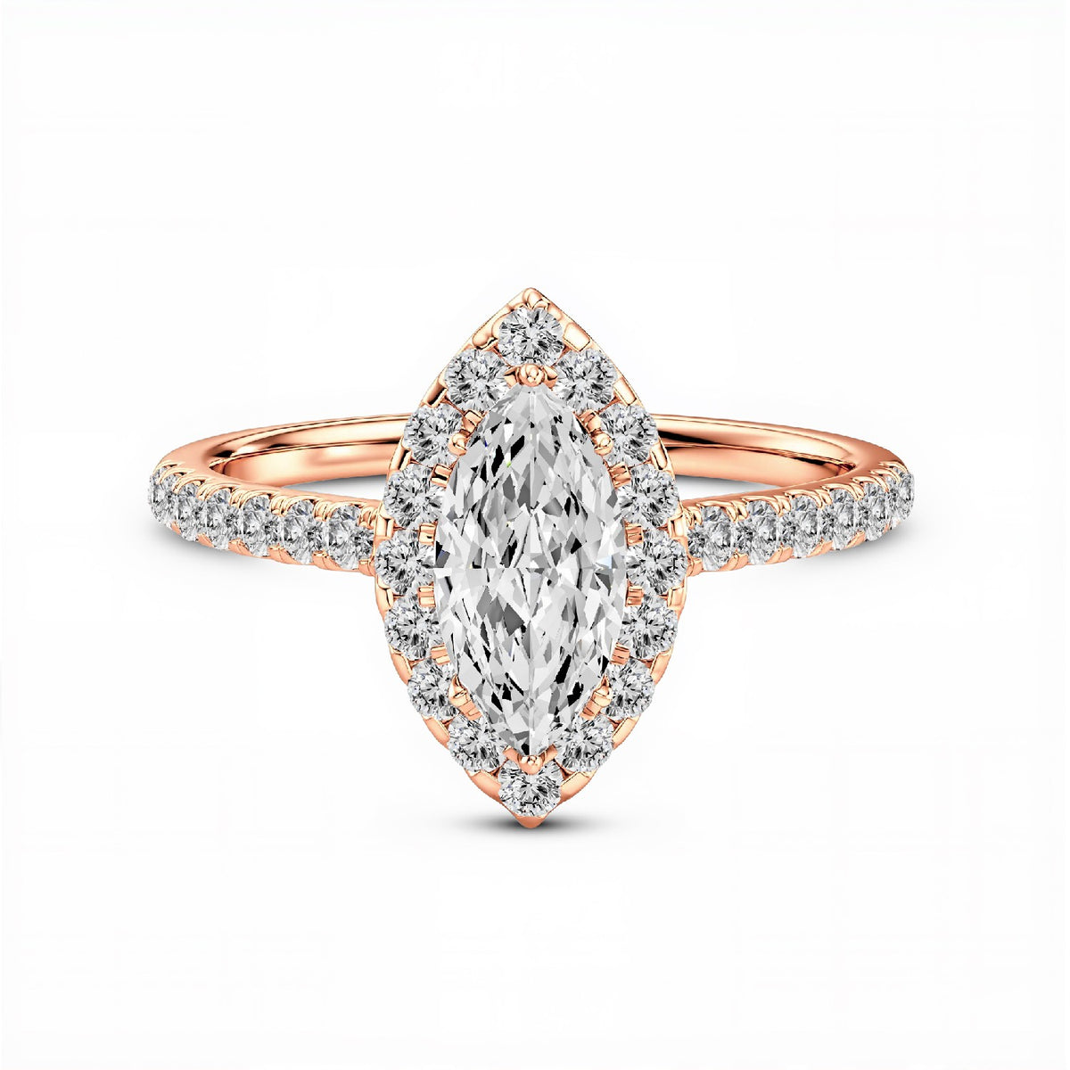 1.10 CTW Marquise Cut Lab-Grown Diamond Halo Solitaire Ring in 925 Sterling Silver with 18kt Gold Vermeil by GrownnDiva