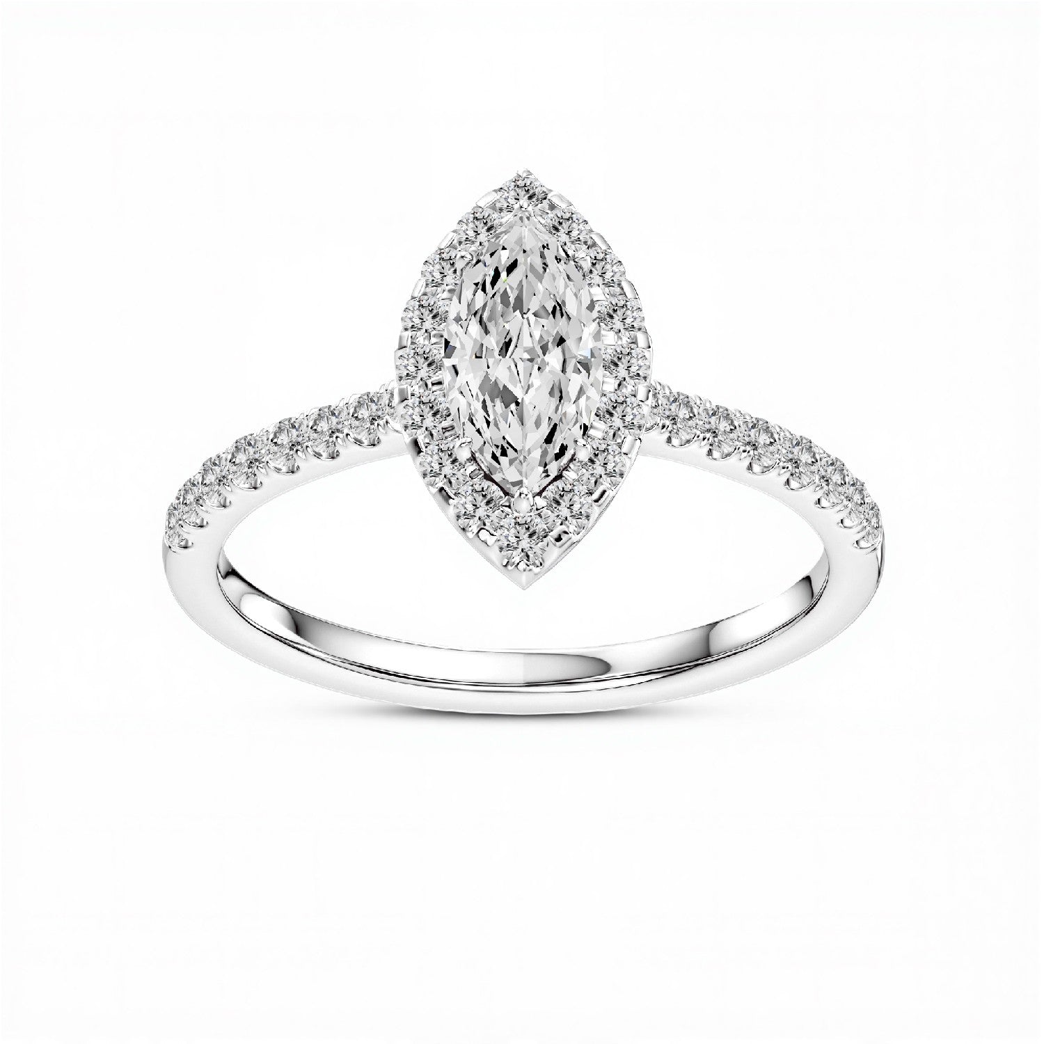 1.10 CTW Marquise Cut Lab-Grown Diamond Halo Solitaire Ring in 925 Sterling Silver with 18kt Gold Vermeil by GrownńDiva