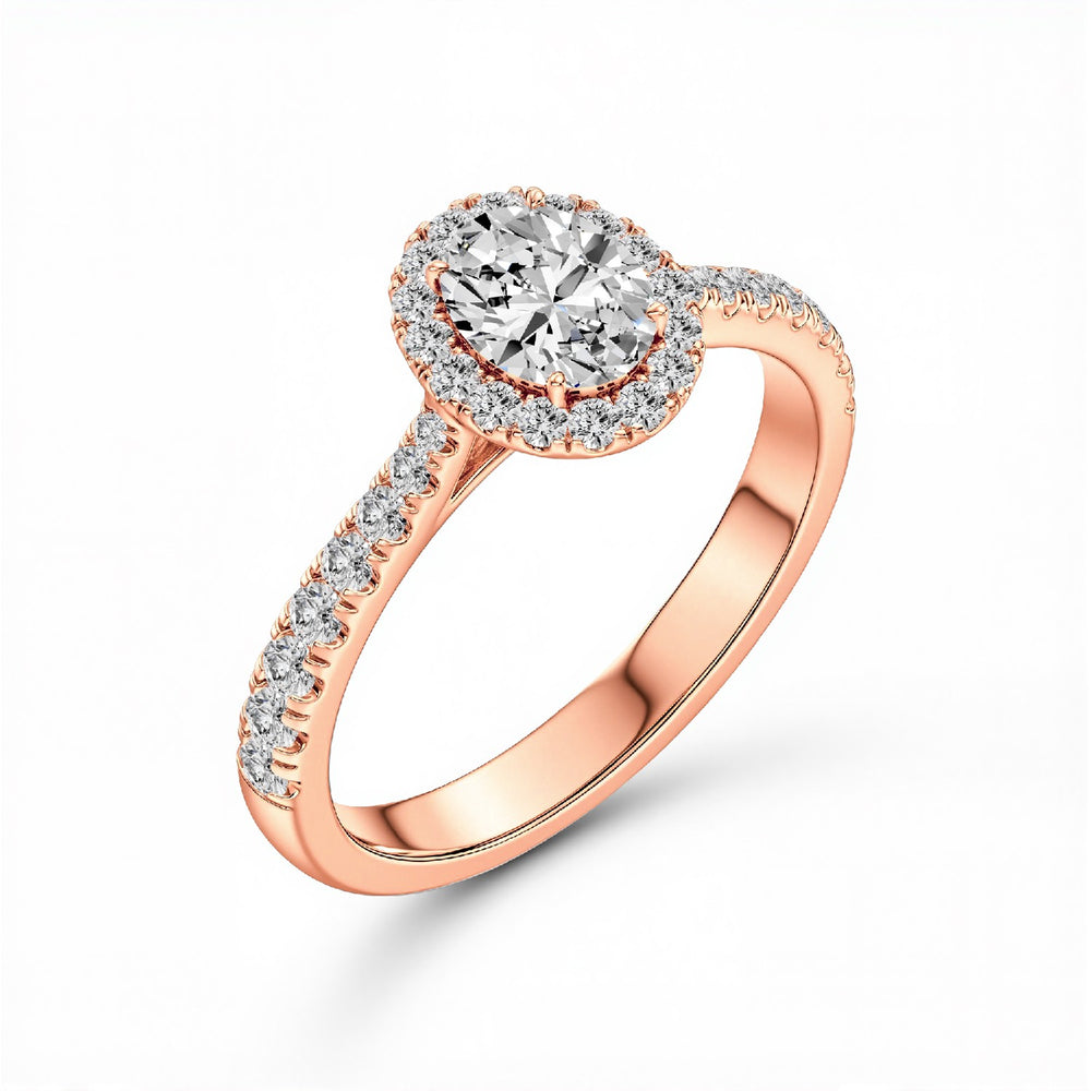 0.96 CTW Oval Cut Lab-Grown Diamond Halo Solitaire Engagement Ring in 925 Sterling Silver with 18kt Gold Vermeil.GrownńDiva
