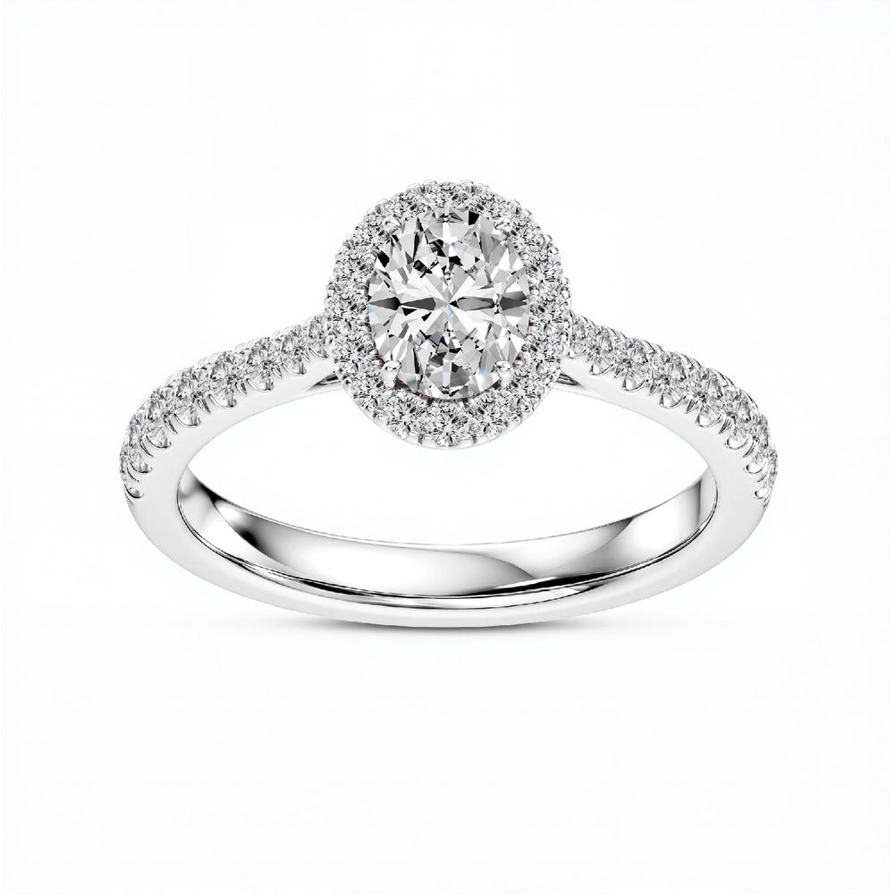 0.96 CTW Oval Cut Lab-Grown Diamond Halo Solitaire Engagement Ring in 925 Sterling Silver with 18kt Gold Vermeil.GrownńDiva