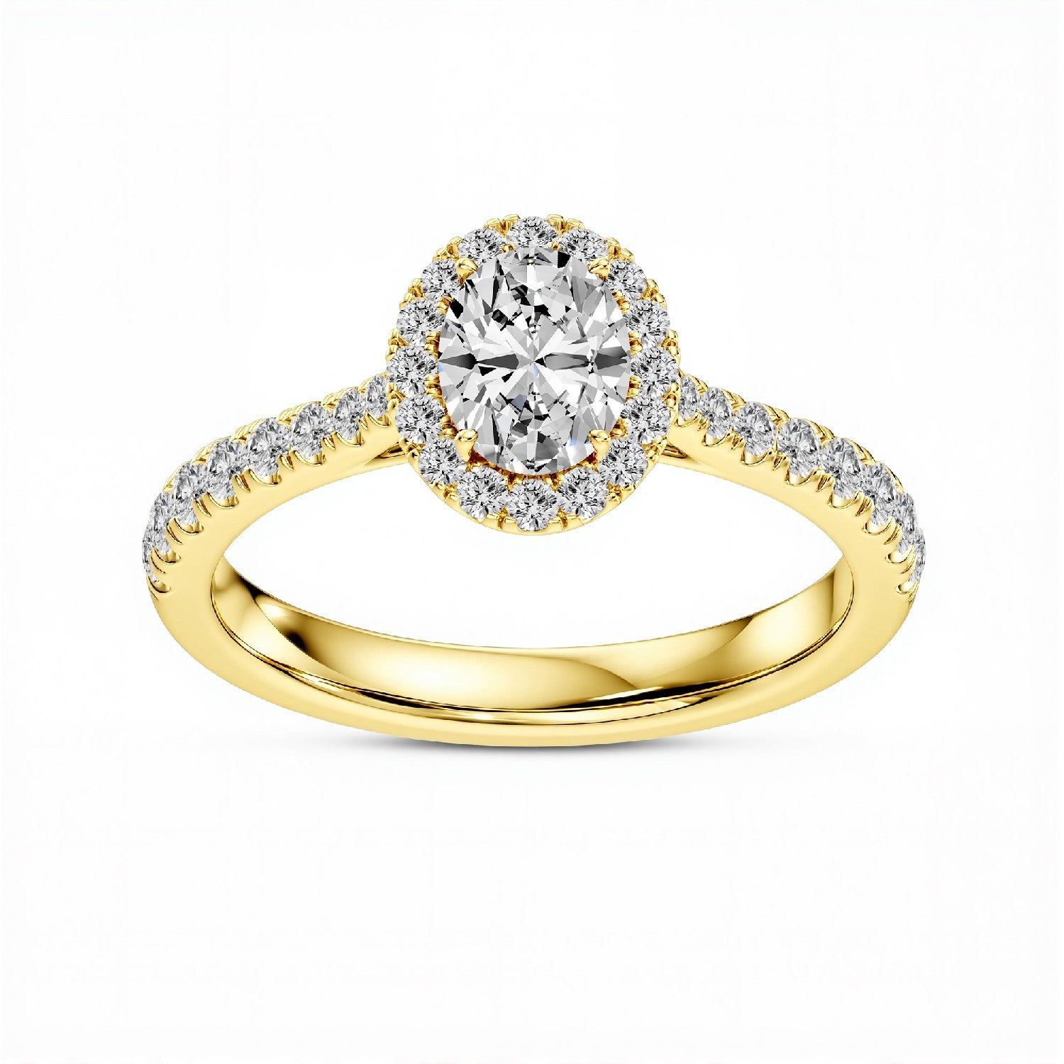 0.96 CTW Oval Cut Lab-Grown Diamond Halo Solitaire Engagement Ring in 925 Sterling Silver with 18kt Gold Vermeil.GrownńDiva