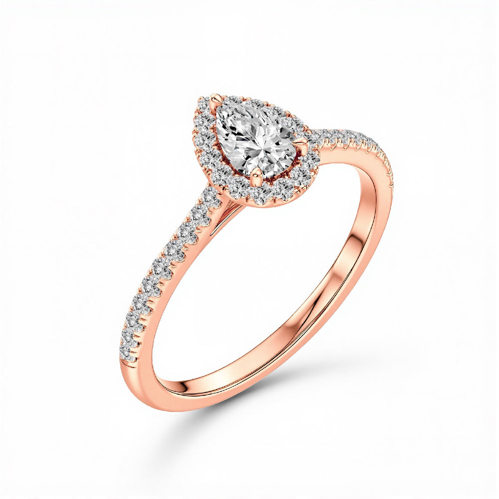 0.77 CTW Pear Cut Lab-Grown Diamond Halo engagement Ring in 925 Sterling Silver with 18kt Gold Vermeil.GrownńDiva