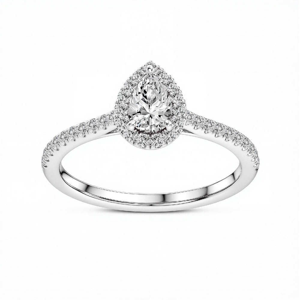 0.77 CTW Pear Cut Lab-Grown Diamond Halo engagement Ring in 925 Sterling Silver with 18kt Gold Vermeil.GrownńDiva
