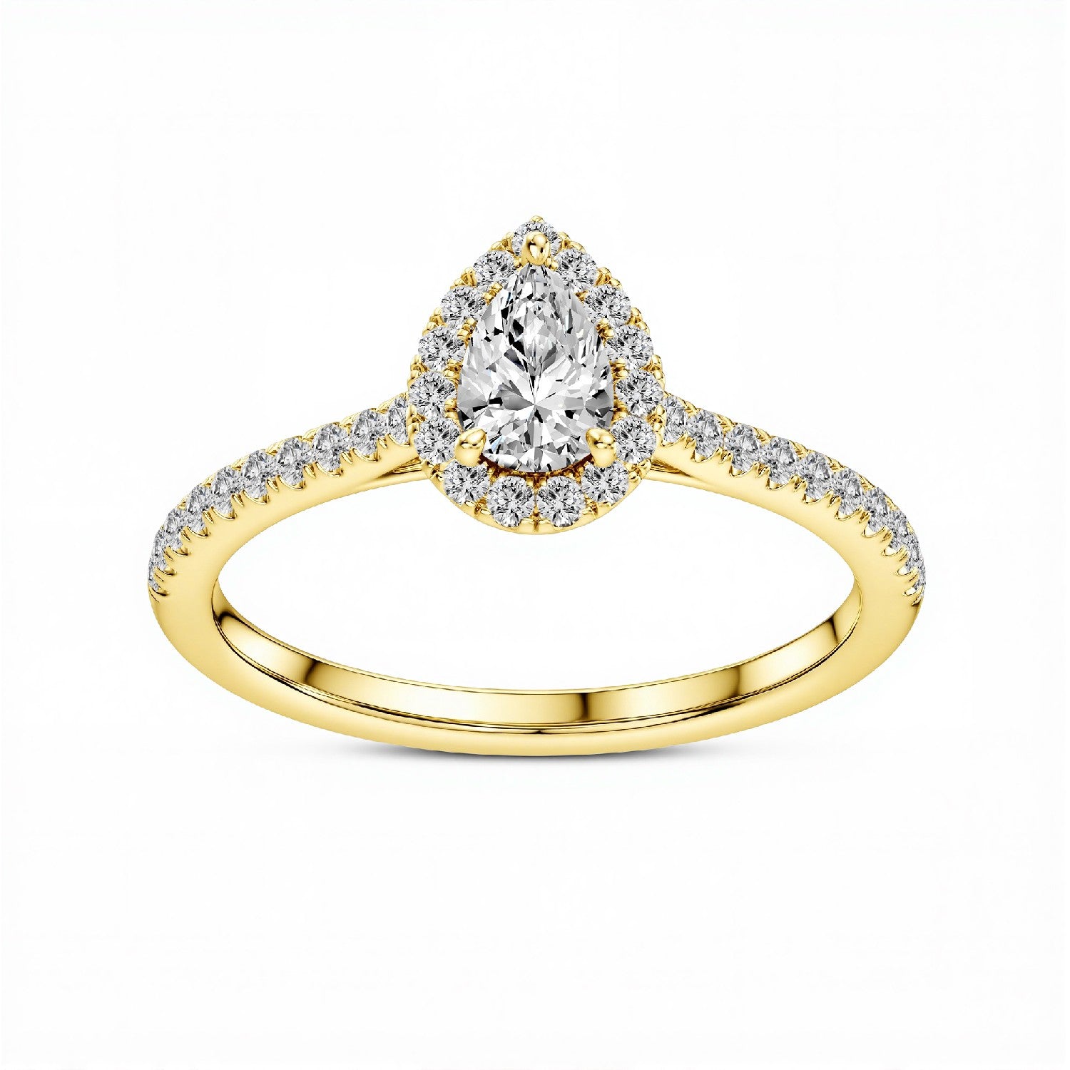0.77 CTW Pear Cut Lab-Grown Diamond Halo engagement Ring in 925 Sterling Silver with 18kt Gold Vermeil.GrownńDiva