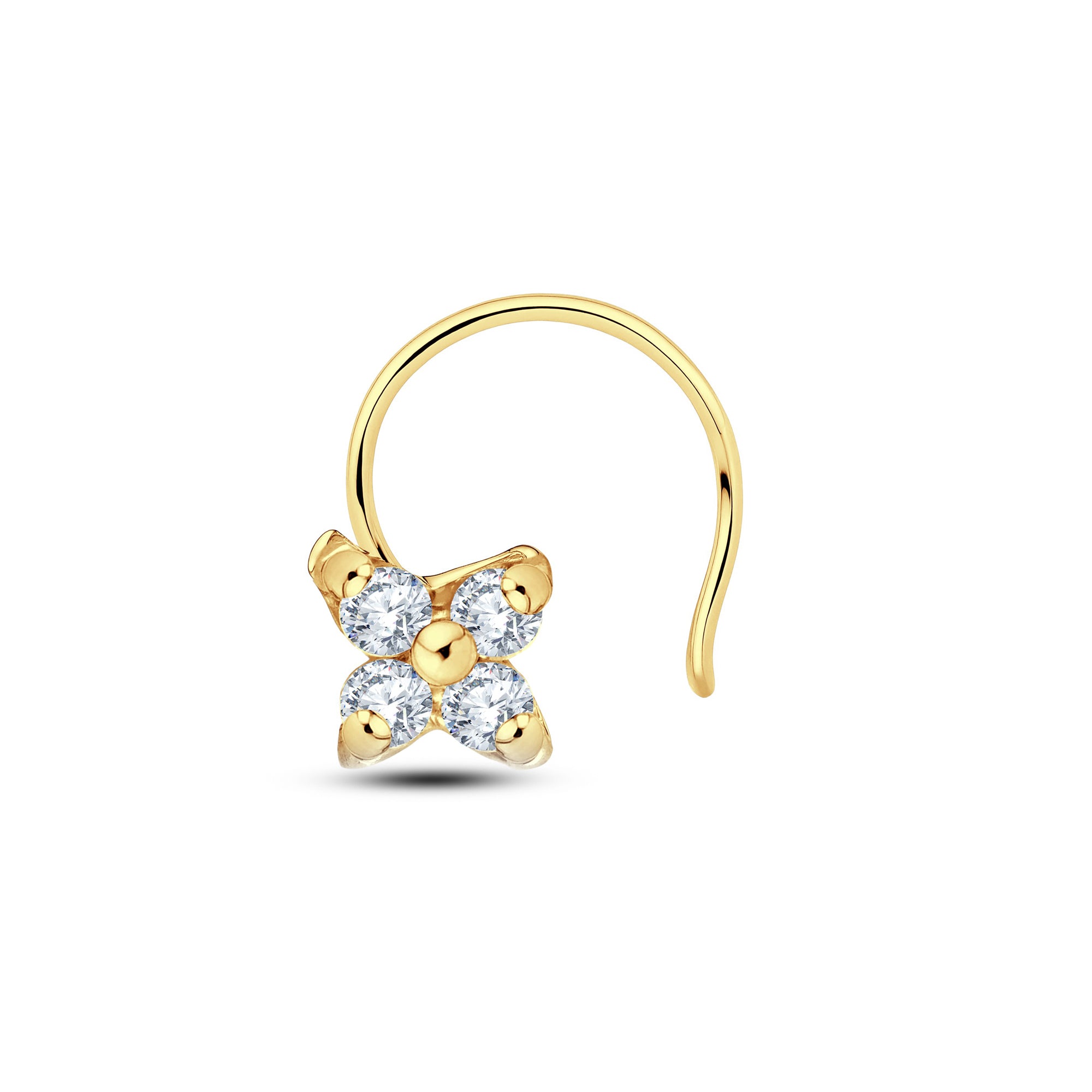 GrownńDiva 0.03 ct Lab Diamond Clover Nose Pin - 925 Silver Gold Vermeil