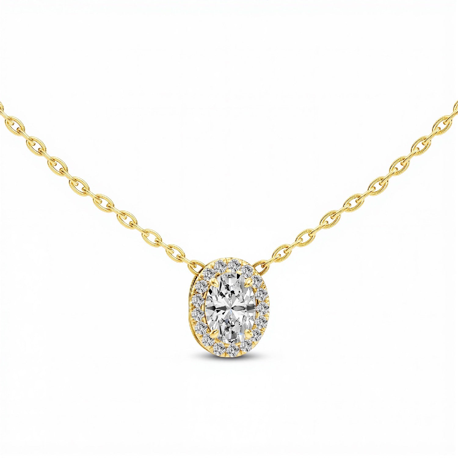 0.60 CTW Oval Cut Lab-Grown Diamond Halo Pendant in 925 Sterling Silver with 18kt Gold Vermeil.GrownńDiva