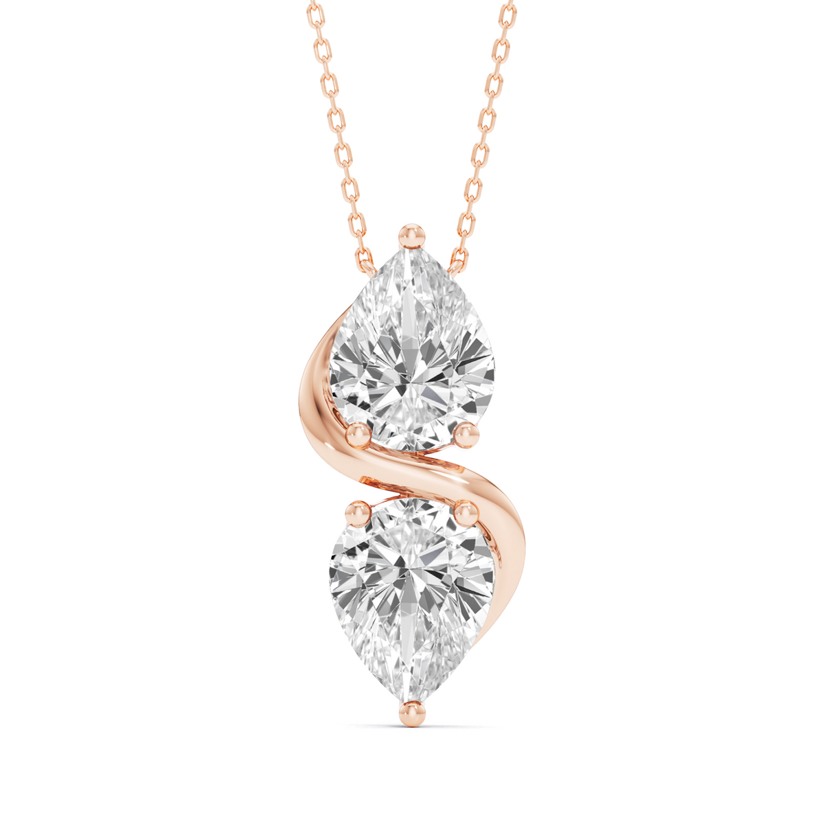 GrownńDiva Two-Stone Pear Lab Diamond S-Wave Solitaire Pendant (2.20 CTTW)