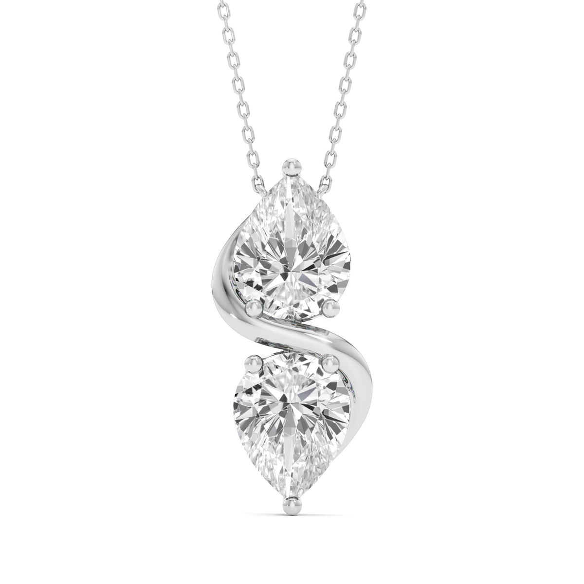 GrownńDiva Two-Stone Pear Lab Diamond S-Wave Solitaire Pendant (2.20 CTTW)