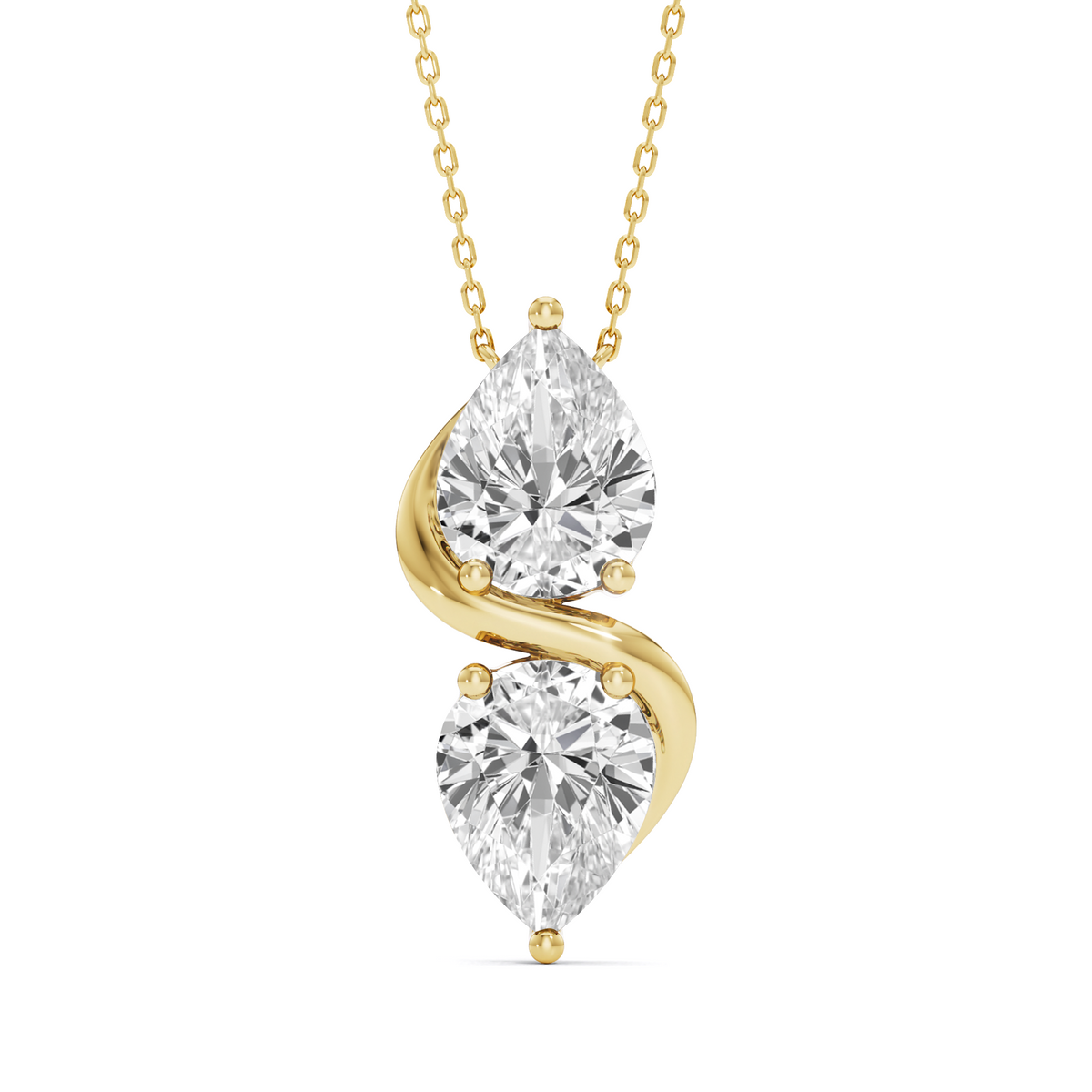 GrownńDiva Two-Stone Pear Lab Diamond S-Wave Solitaire Pendant (2.20 CTTW)