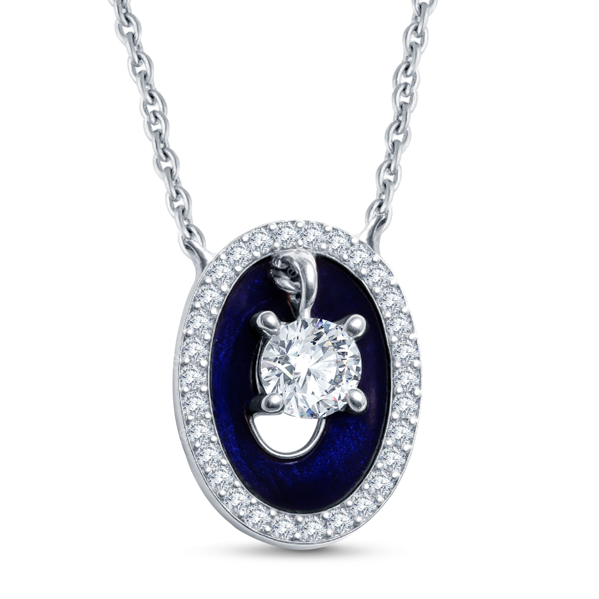 Art Deco 0.20ct Lab Diamond Solitaire Oval Pendant | Enamel Detail | 18kt Gold Vermeil by GrownńDiva