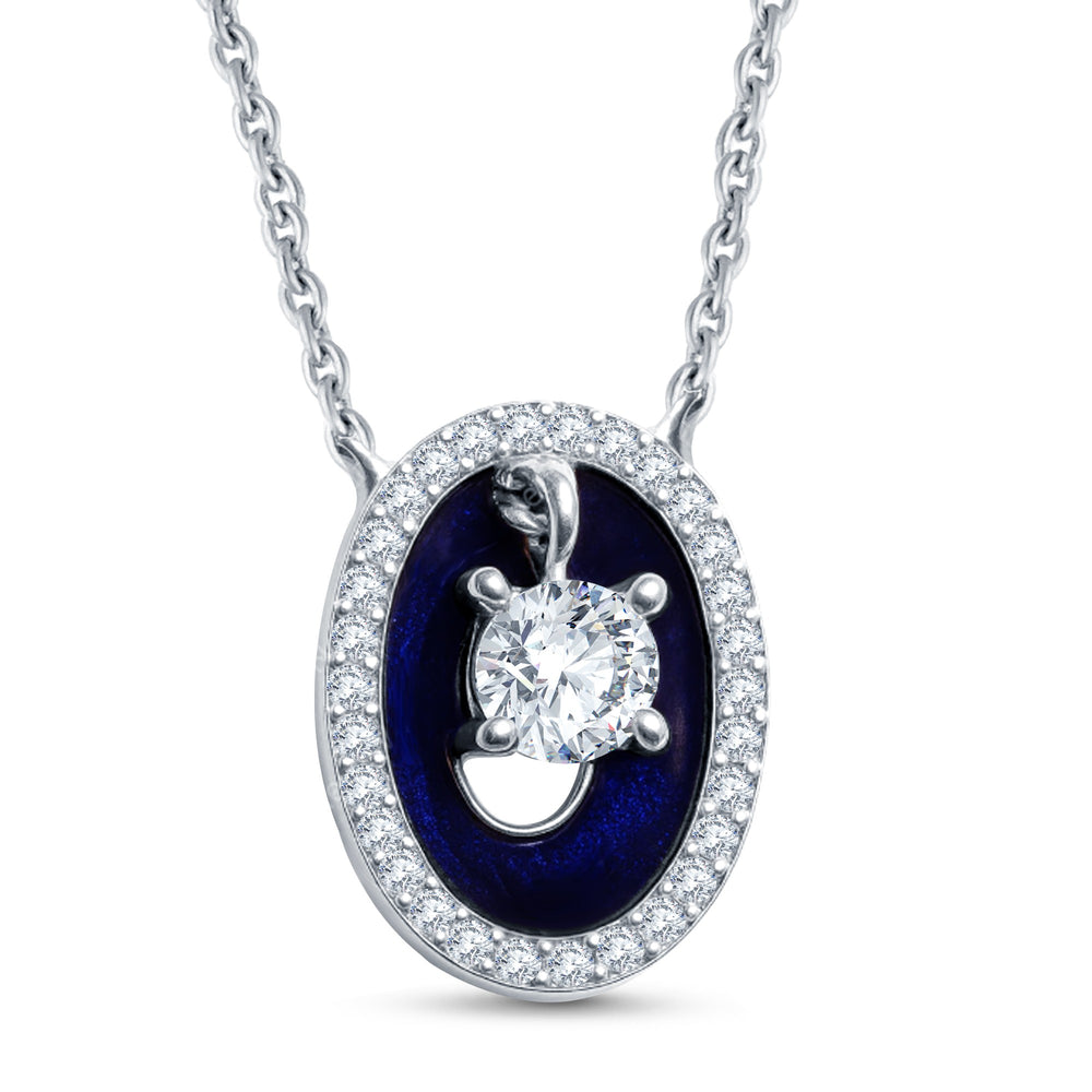 Art Deco 0.20ct Lab Diamond Solitaire Oval Pendant | Enamel Detail | 18kt Gold Vermeil by GrownńDiva