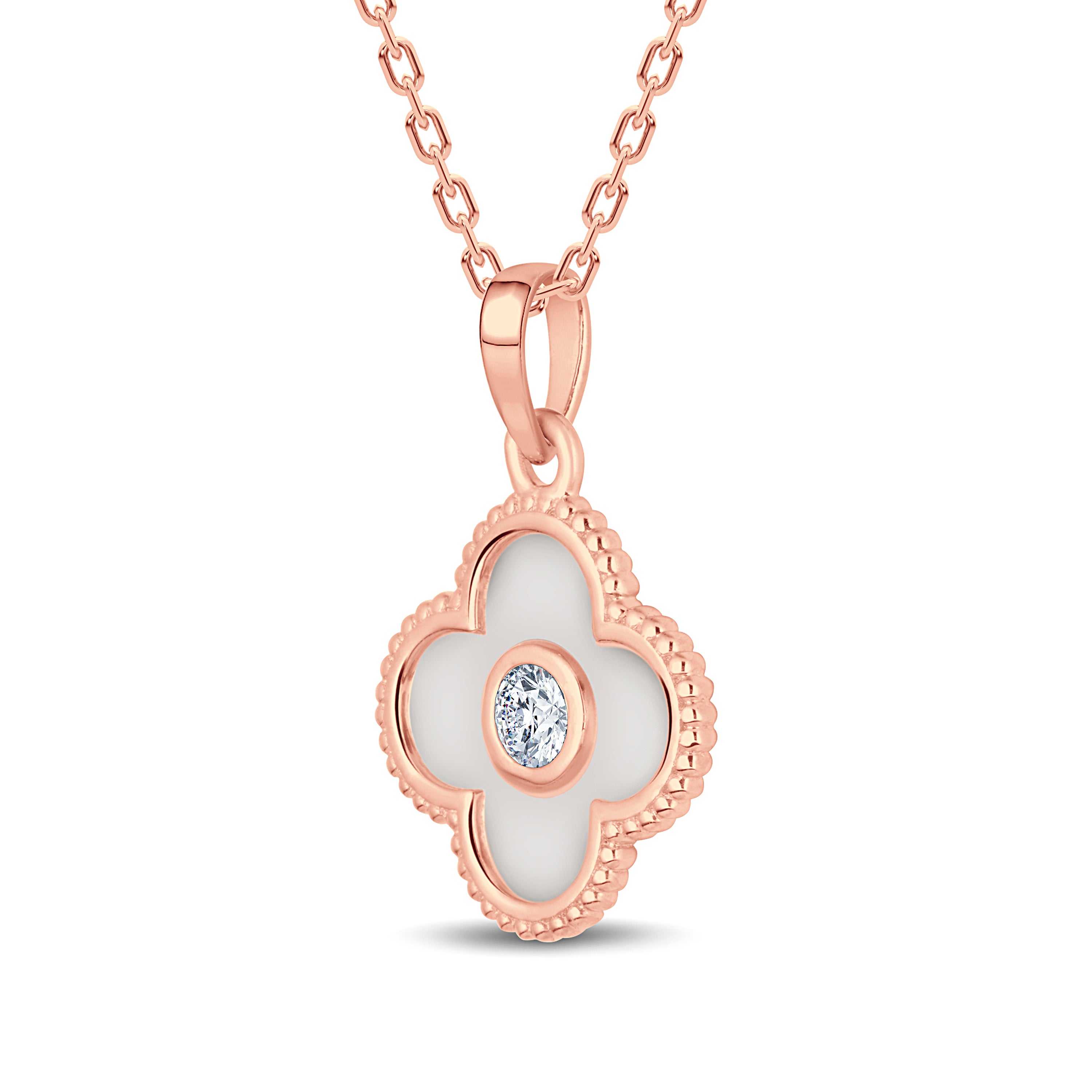 The Signature Clover: 0.15 Carat Lab Diamond & Mother of Pearl Style Pendant. GrownńDiva