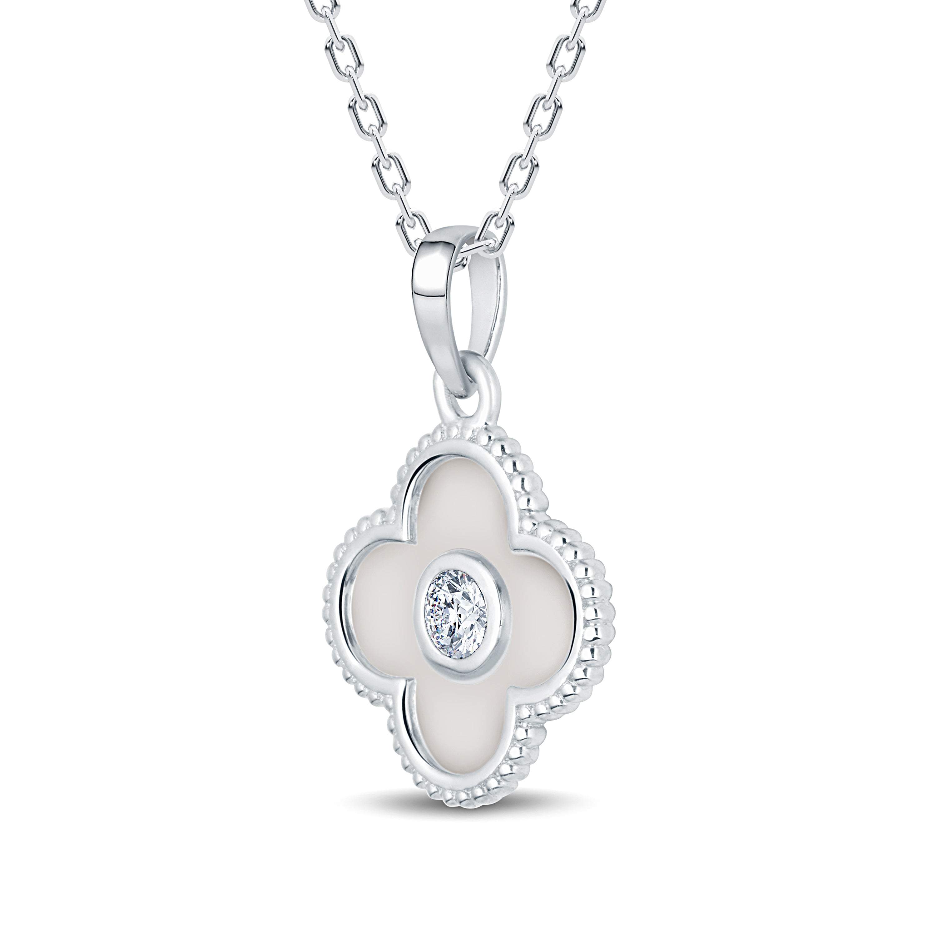 The Signature Clover: 0.15 Carat Lab Diamond & Mother of Pearl Style Pendant. GrownńDiva