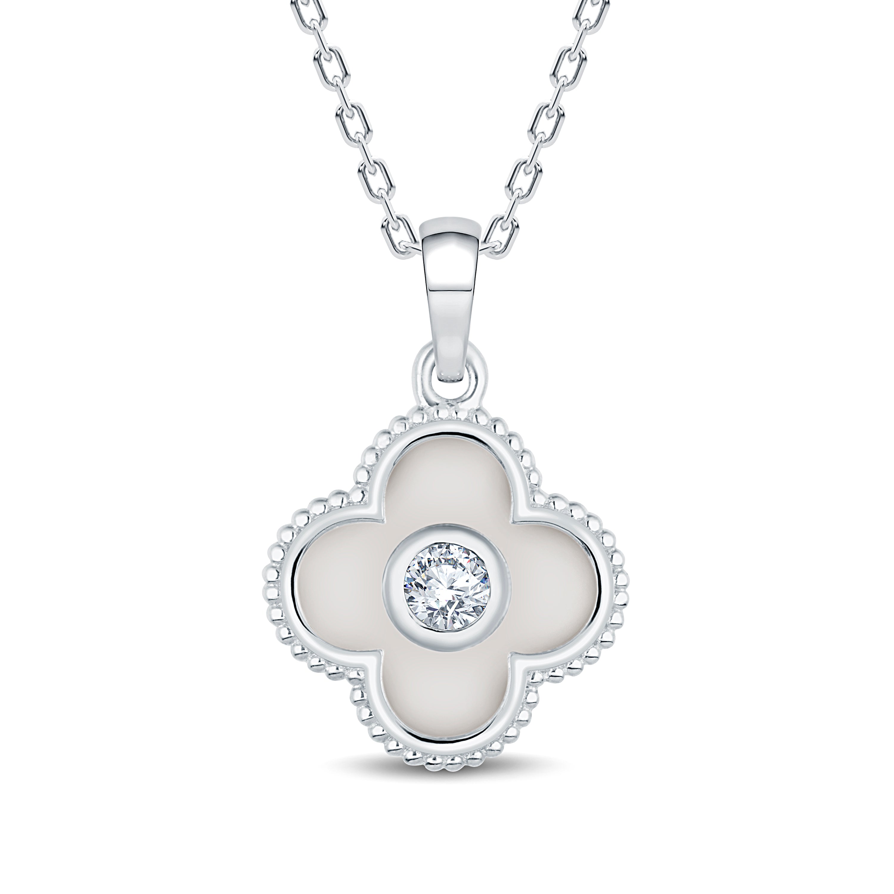 The Signature Clover: 0.15 Carat Lab Diamond & Mother of Pearl Style Pendant. GrownńDiva