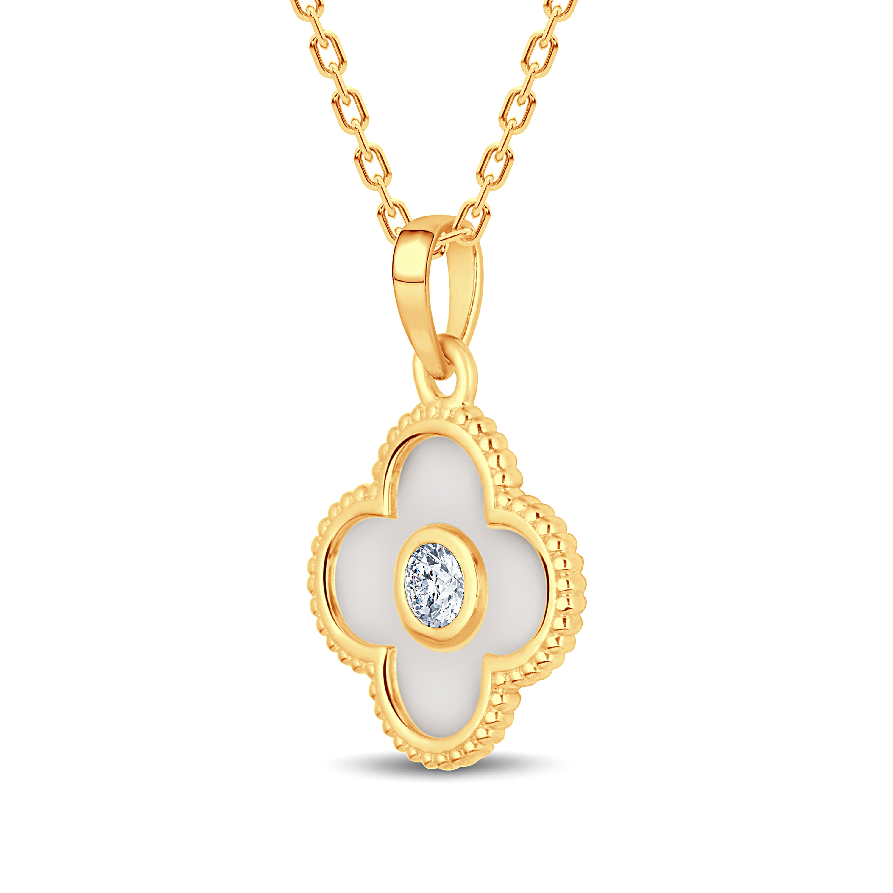 The Signature Clover: 0.15 Carat Lab Diamond & Mother of Pearl Style Pendant. GrownńDiva