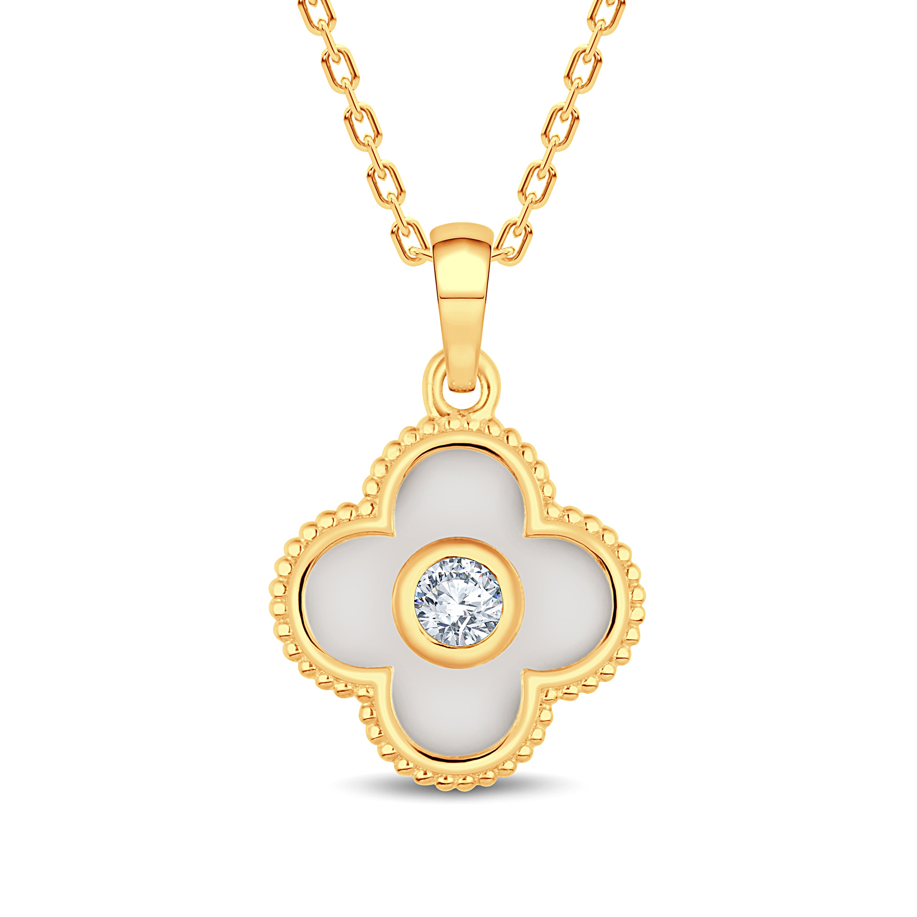 The Signature Clover: 0.15 Carat Lab Diamond & Mother of Pearl Style Pendant. GrownńDiva