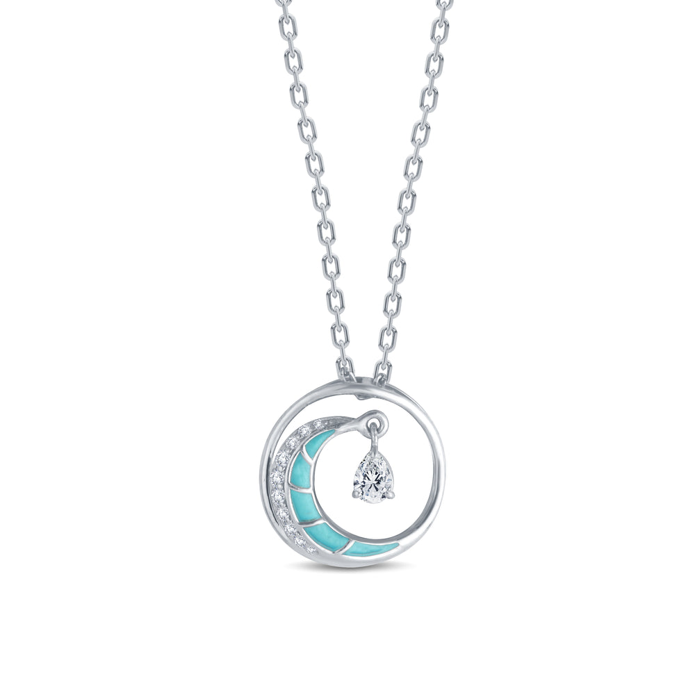 Lunar Radiance Lab Diamond Pendant in Silver 925 with 18 kt gold vermeil & Aqua Enamel