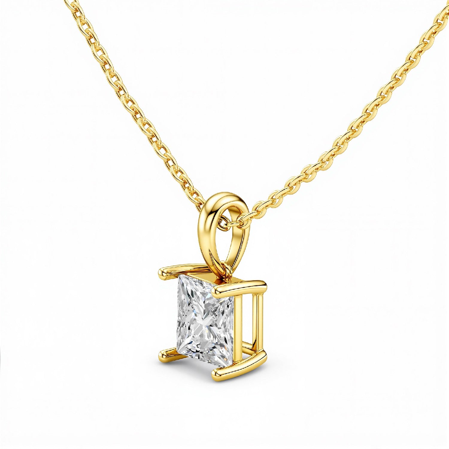 1.50 CTW Princess-Cut Lab Diamond Solitaire Pendant | 18KT Gold Vermeil.GrownńDiva