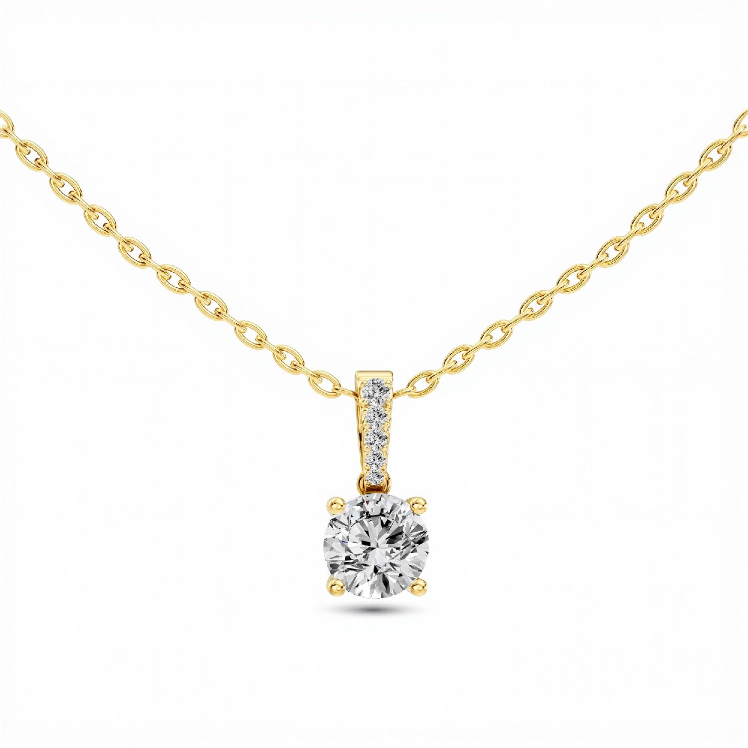 0.40 CTW Round Lab Diamond Solitaire Pendant with Accented Bail | 18KT Gold Vermeil.GrownńDiva