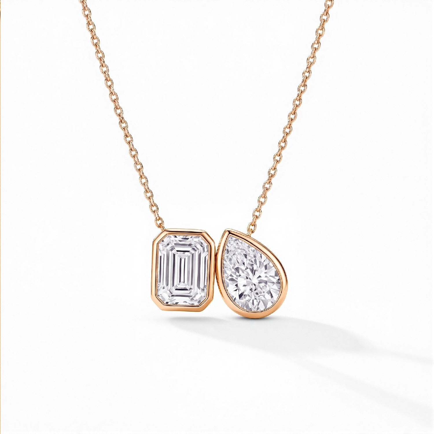 4.25 CTW Emerald & Pear Cut Lab Diamond "Toi et Moi" Pendant – 18kt Gold Vermeil over 925 Silver