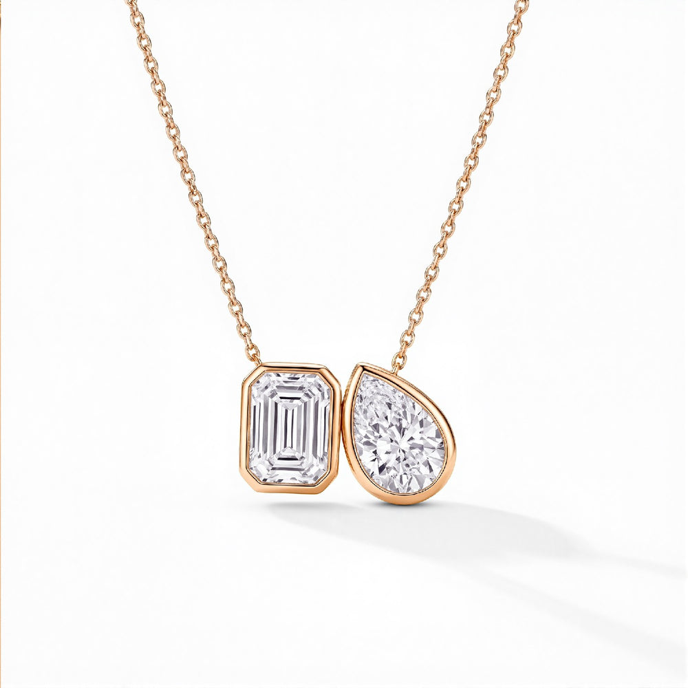 4.25 CTW Emerald & Pear Cut Lab Diamond "Toi et Moi" Pendant – 18kt Gold Vermeil over 925 Silver