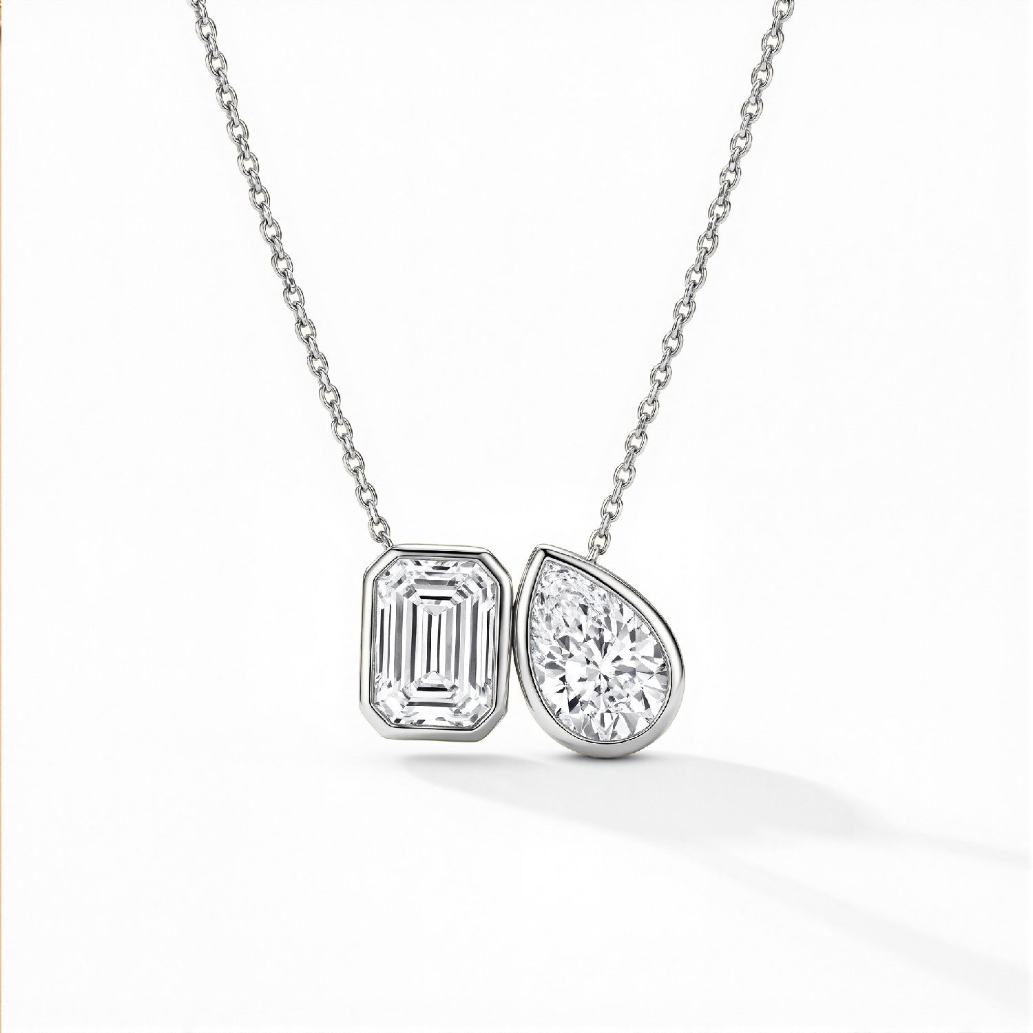 4.25 CTW Emerald & Pear Cut Lab Diamond "Toi et Moi" Pendant – 18kt Gold Vermeil over 925 Silver