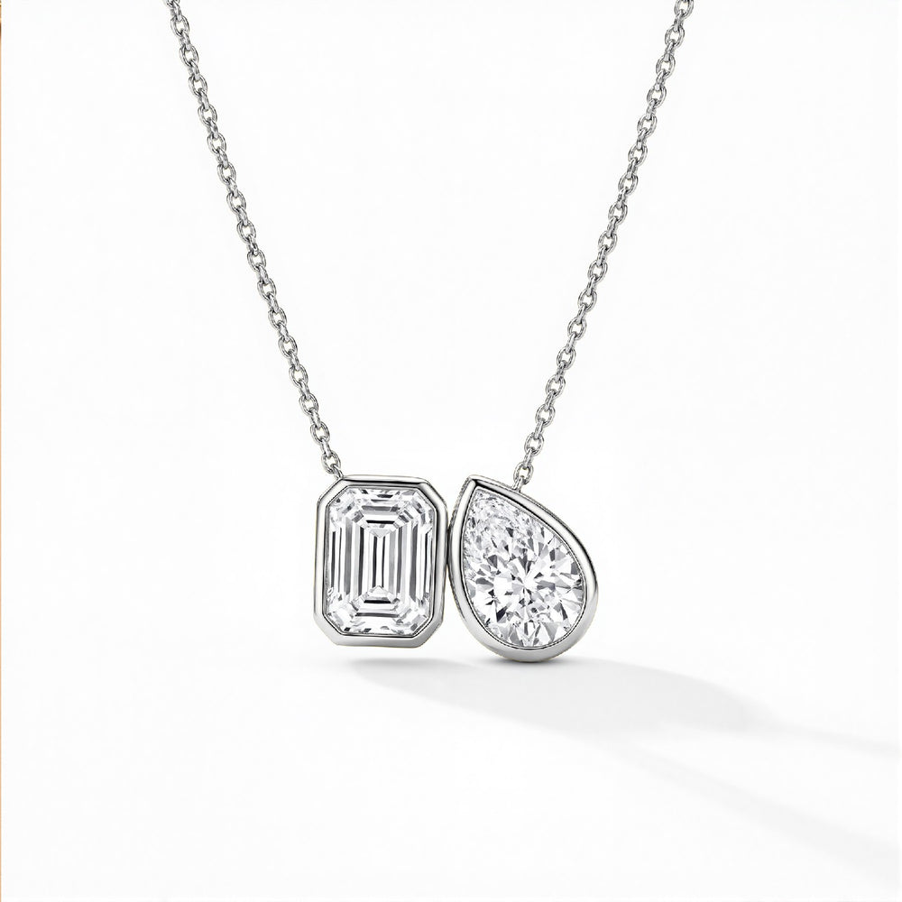 4.25 CTW Emerald & Pear Cut Lab Diamond "Toi et Moi" Pendant – 18kt Gold Vermeil over 925 Silver