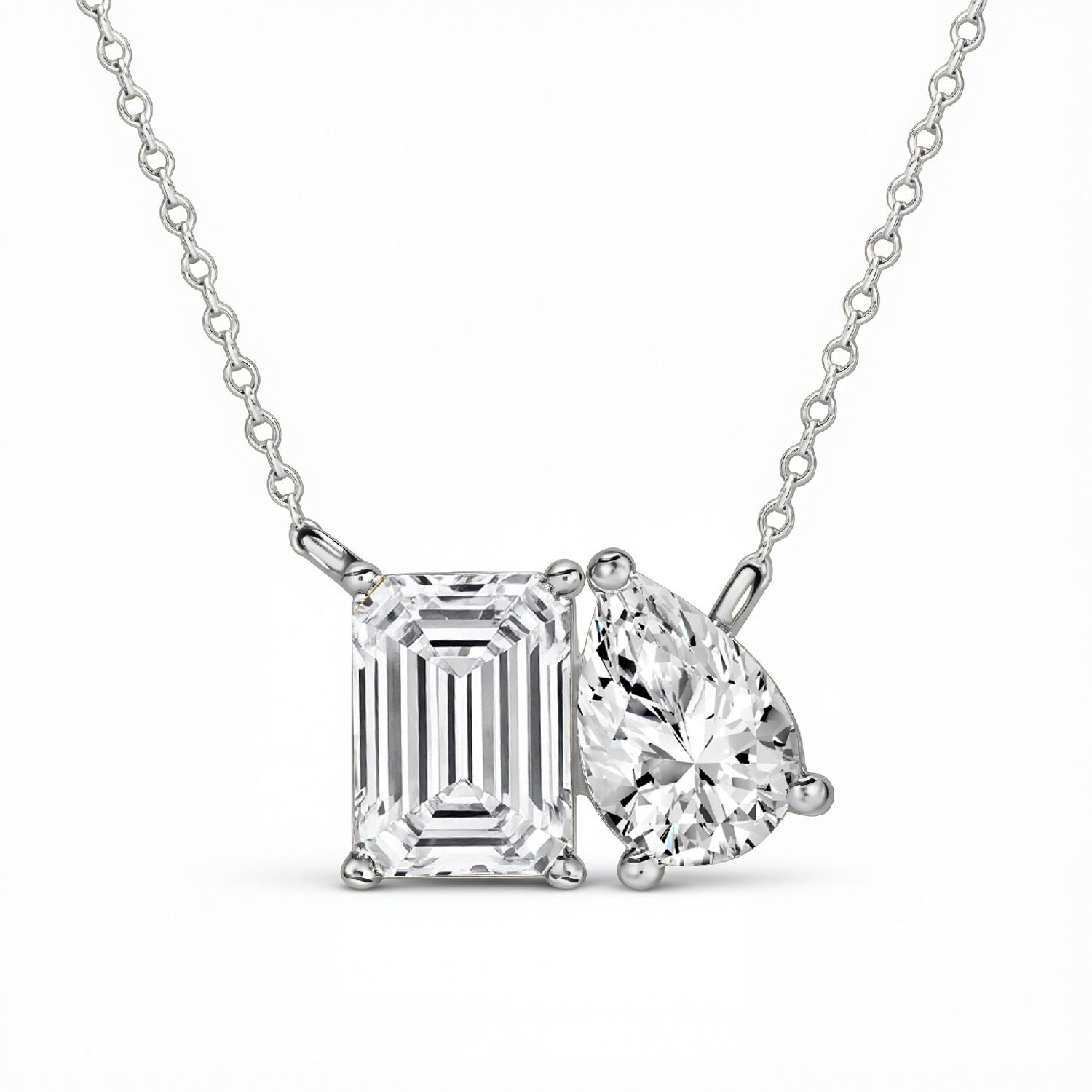 4.25 CTW Toi et Moi Prong-Set Emerald & Pear Lab Diamond Pendant – 18kt Gold Vermeil on 925 Silver